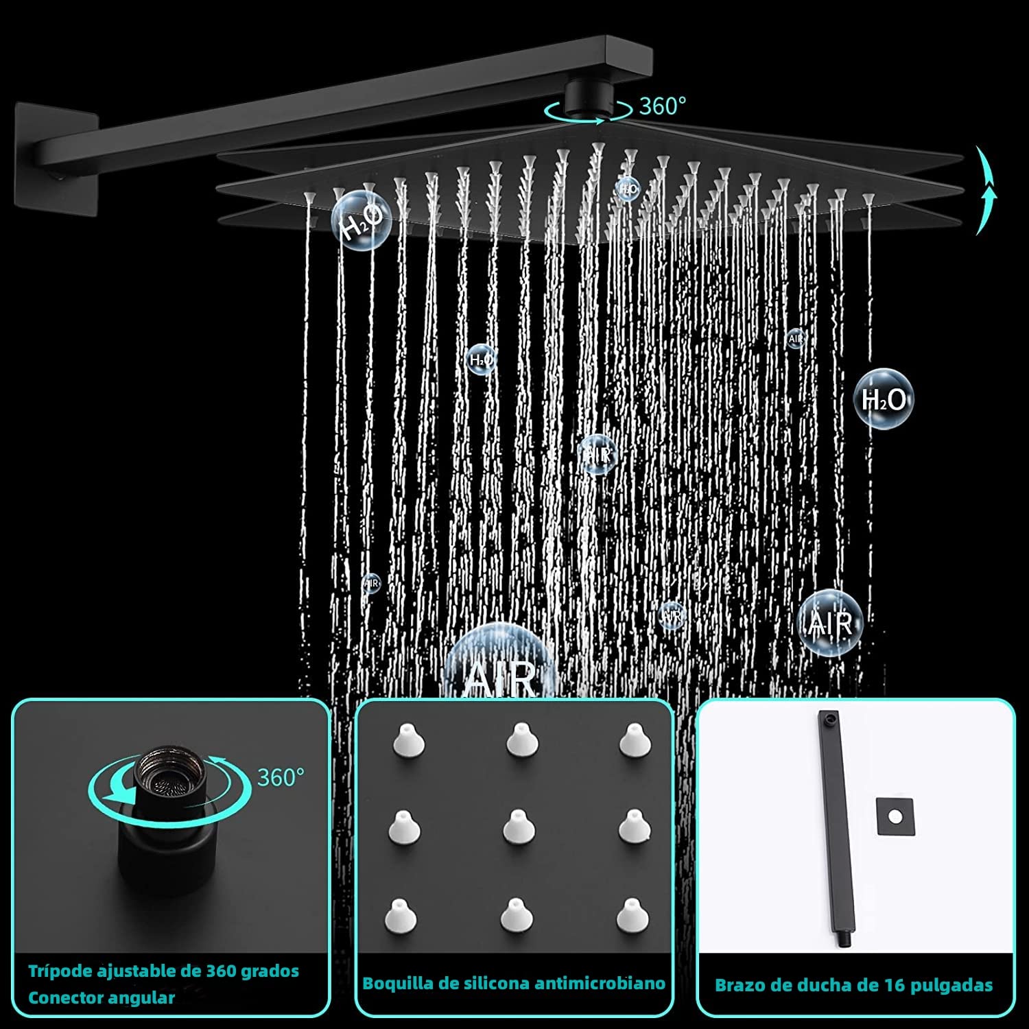 KUNEM Grifos Ducha Empotrados Set - Dos funciones Grifos regaderas para baño, Cabezal Ducha de Lluvia de Alta Presión Cuadrada de 10 Pulgadas y Rociador Ducha de mano, Incluida Válvula Empotrada Kit.