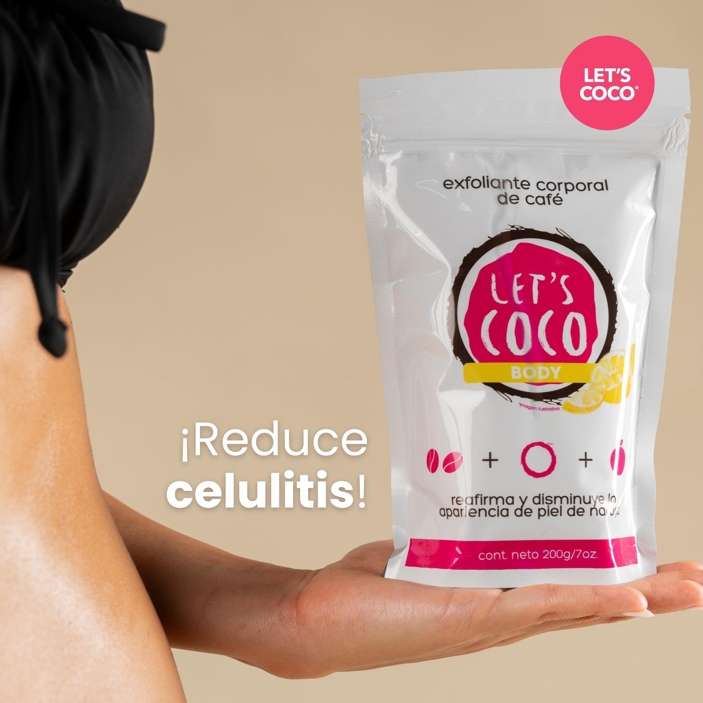LET'S COCO | Exfoliante Corporal Ultra Hidratante, Let’s Coco Body - Exfoliante de Café, Anti-Celulitis, Para Todo Tipo de Piel - Contenido Neto 200 Gr – 7 Oz