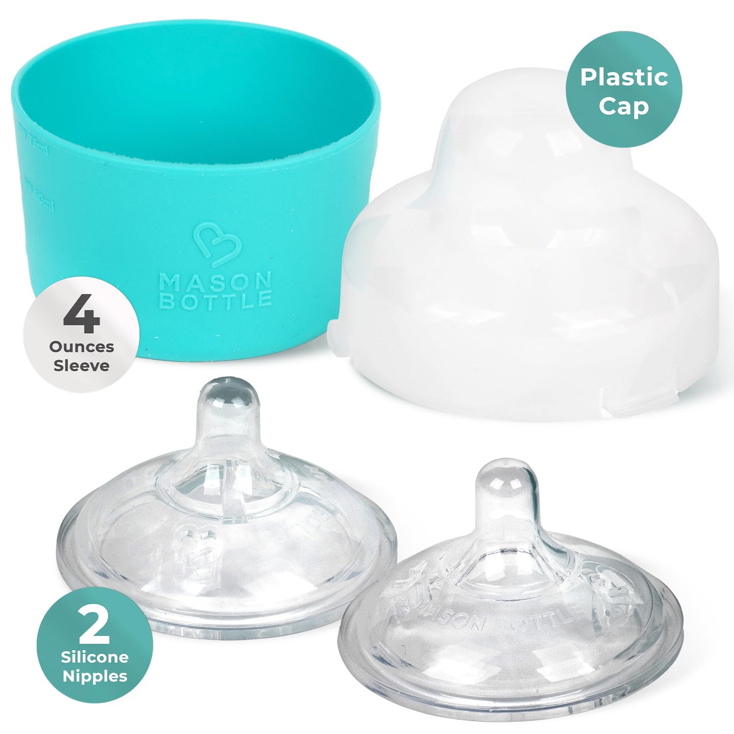 Mason Bottle DIY Kit (4 oz. Kit, Agave) Includes Silicone Sleeve, 2-Silicone Nipples, and Plastic Cap by Mason Bottle