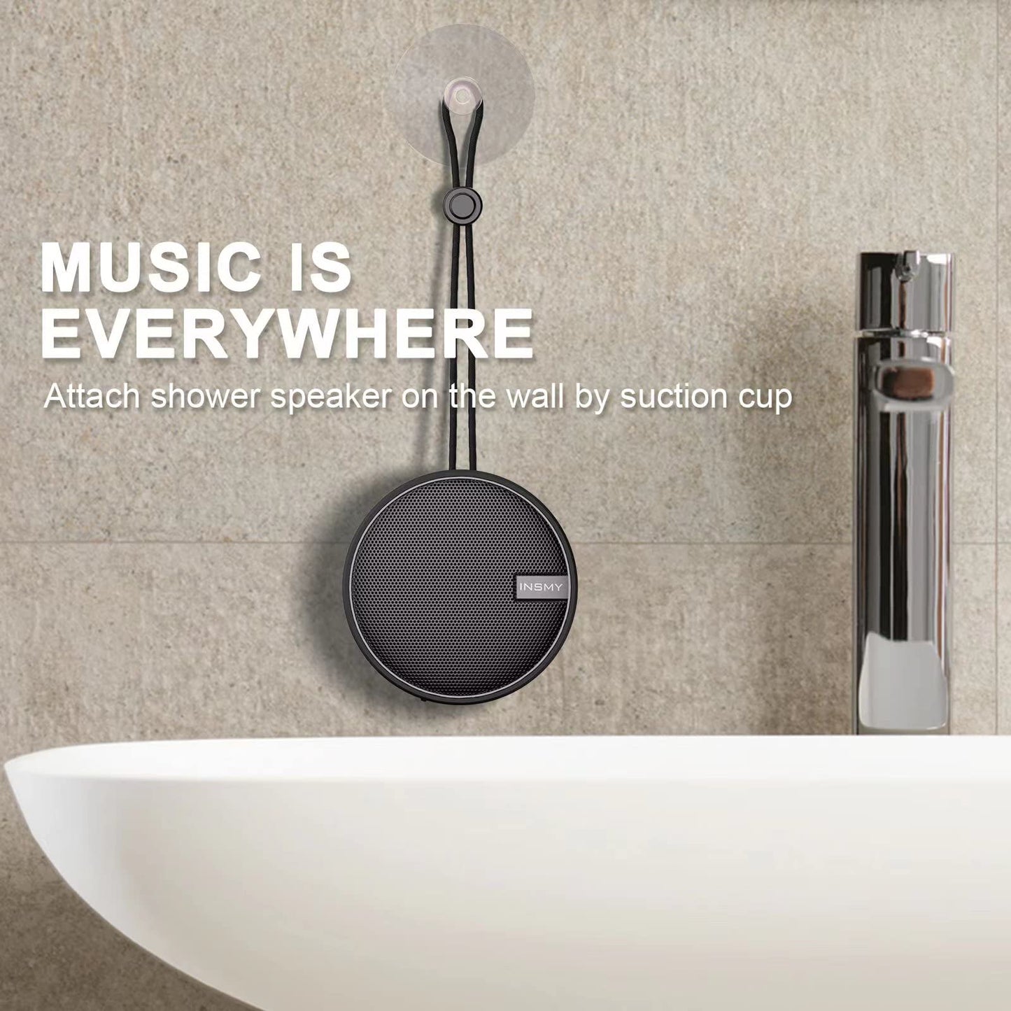 INSMY C12 IPX7 Waterproof Shower Bluetooth Speaker, Portable Small Speaker, Speakers Bluetooth Wireless Loud Clear Sound, Support TF Card Suction Cup for Outdoor Kayak Canoe Beach Pool Gift