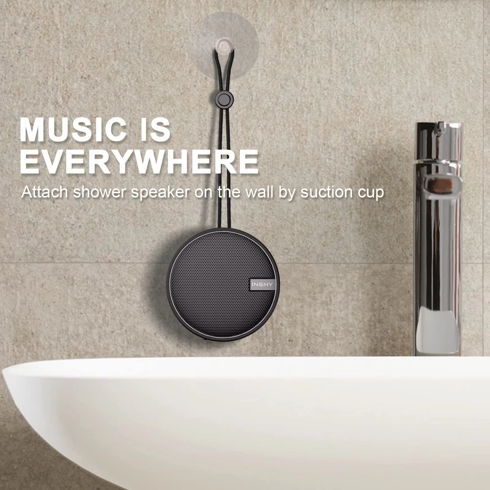 INSMY C12 IPX7 Waterproof Shower Bluetooth Speaker, Portable Small Speaker, Speakers Bluetooth Wireless Loud Clear Sound, Support TF Card Suction Cup for Outdoor Kayak Canoe Beach Pool Gift