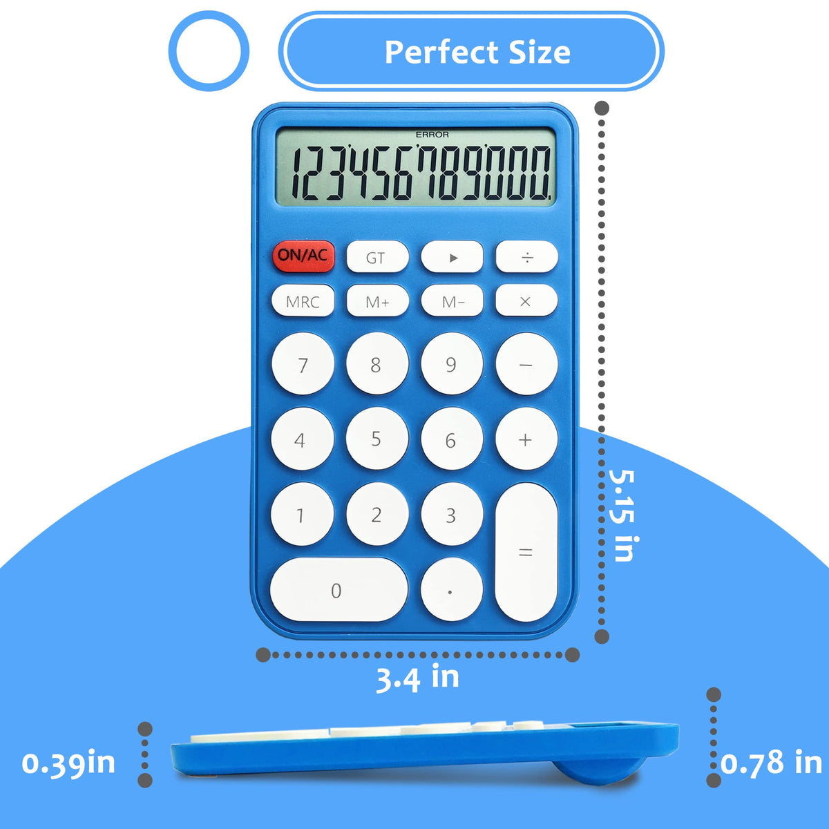 Calculadora estándar de 12 dígitos, visualización grande de computadora y botones, calculadora con visualización LCD grande para oficina, hogar y uso comercial, apagado automático (azul y blanco)