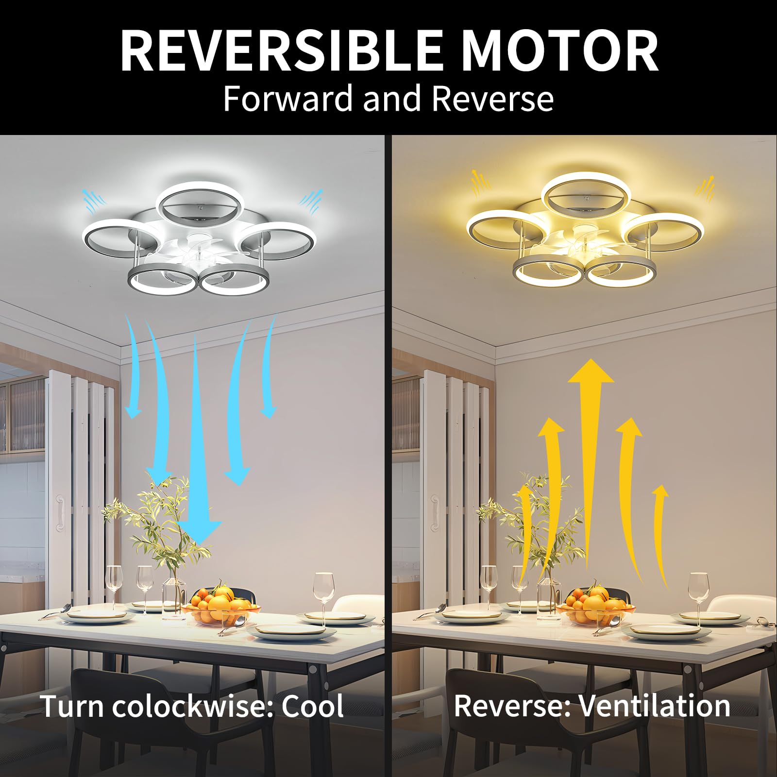Lámpara de techo con ventilador de 25.6 pulgadas, moderno control remoto regulable Fandelier montaje empotrado, ventilador inteligente de techo de recámara con LED, cambio de color continuo de 3000 a