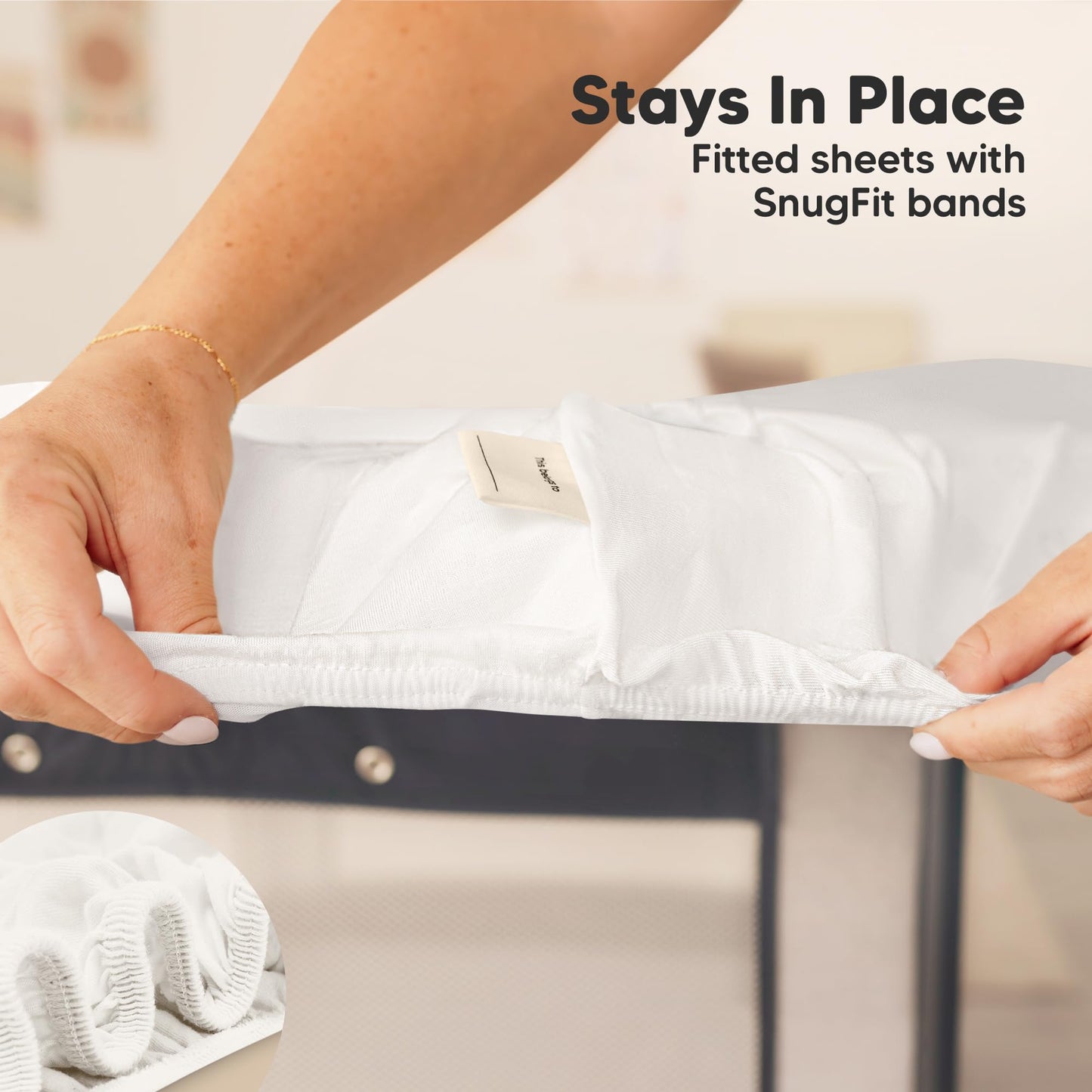 Paquete de 2 sábanas impermeables y de juego, mini sábanas para cuna ajustadas para niños, niñas, viscosa de 38 x 26 pulgadas de bambú Pack N Play para Graco, sábanas de cuna de bebé para niños