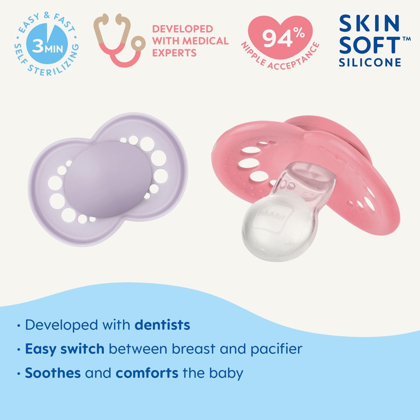 MAM - Chupetes originales mate para bebé, Binky para más de 16 meses, pezón de silicona sin BPA, fácil de limpiar, mejor para bebés lactantes, desarrollado con expertos médicos, 4 unidades