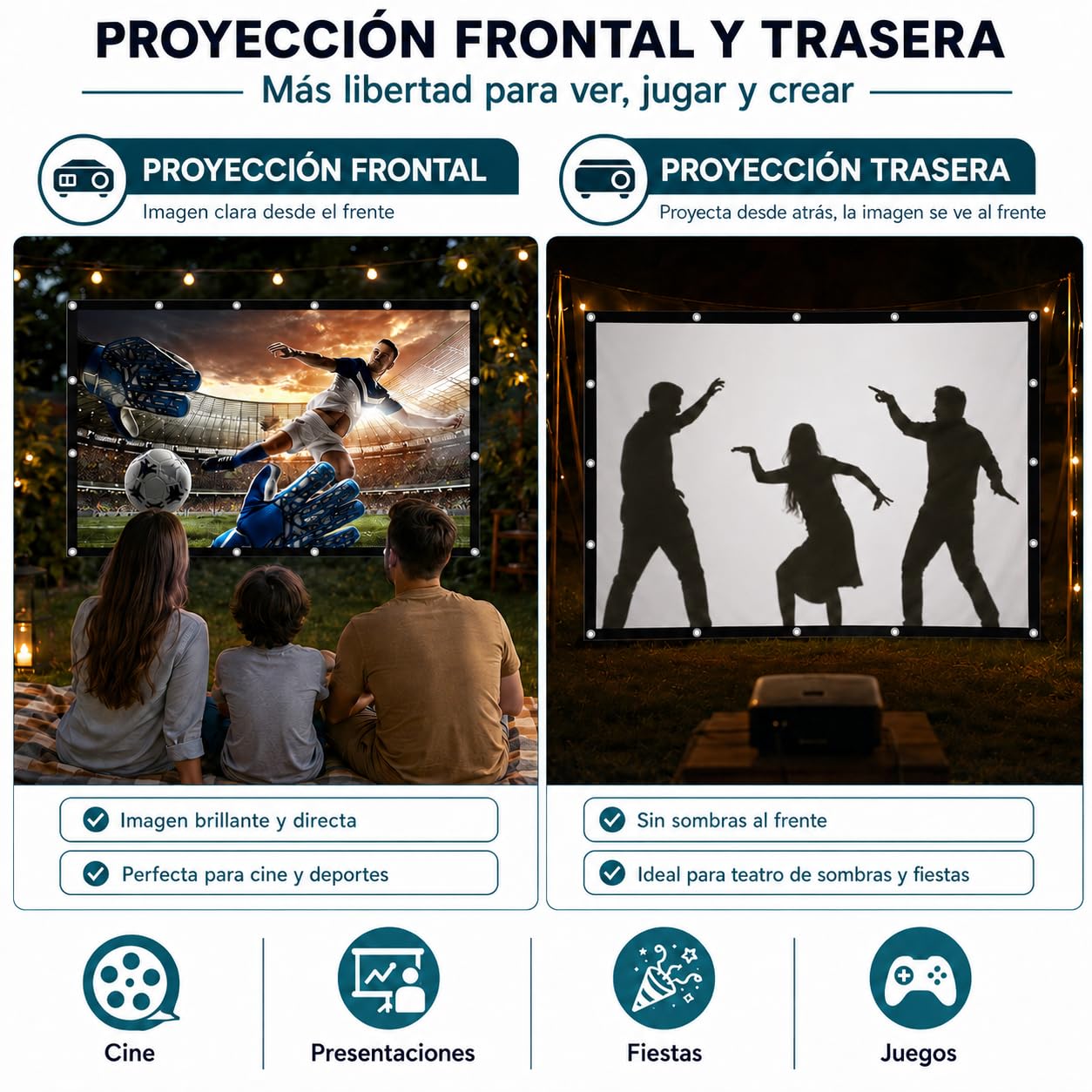 TPOUIDD Visualización de Proyector de 100 Pulgadas, Pantalla de Proyeccion Portátil Plegable HD 16:9, Resistente a Las Arrugas, Apta para Uso en Exteriores, Interiores y Cine en Casa (100 Pulgadas)