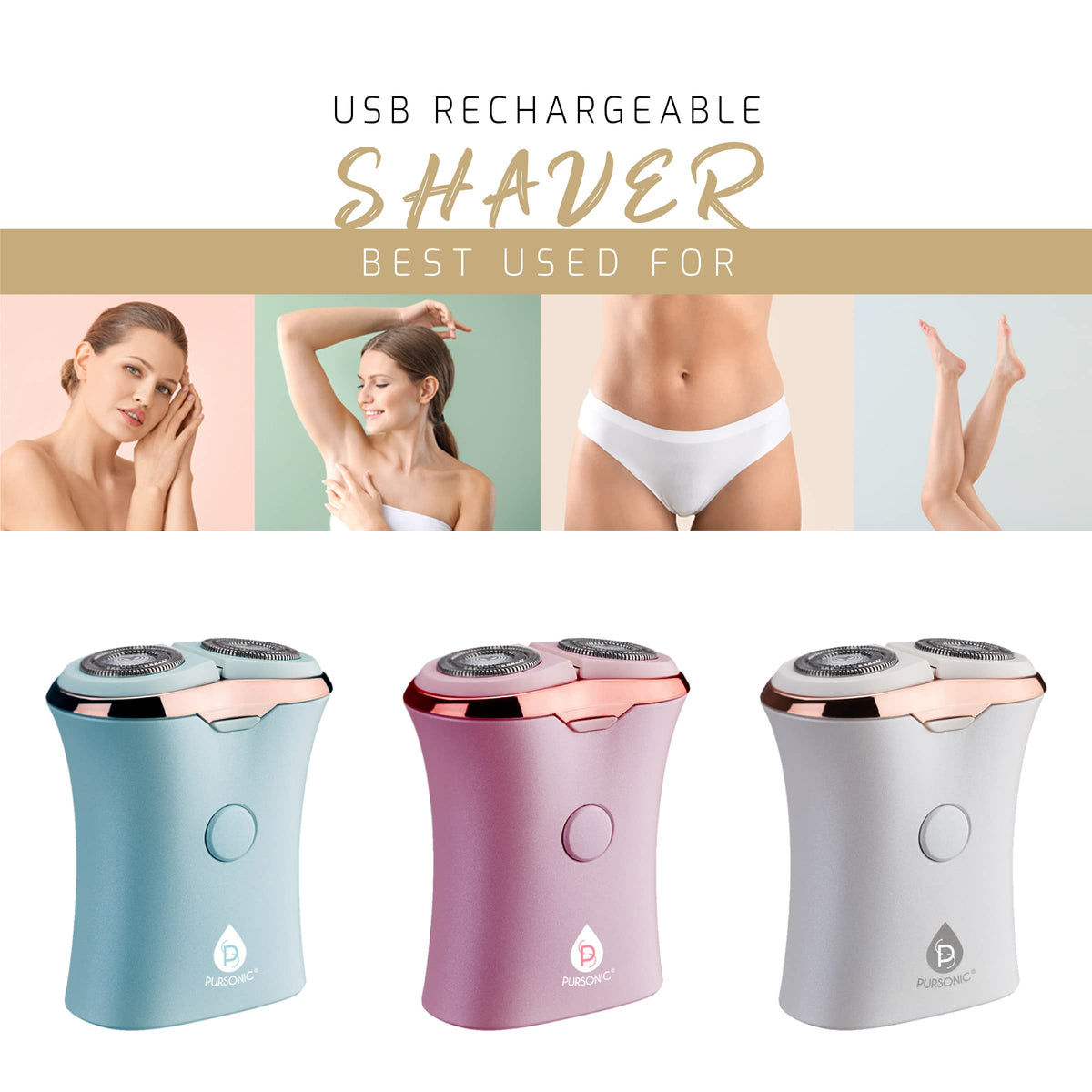 Pursonic Afeitadora recargable por USB, elimina el cabello al instante y sin dolor, diseño perfecto ideal para piernas, bikini, brazos y tobillos (rosa)
