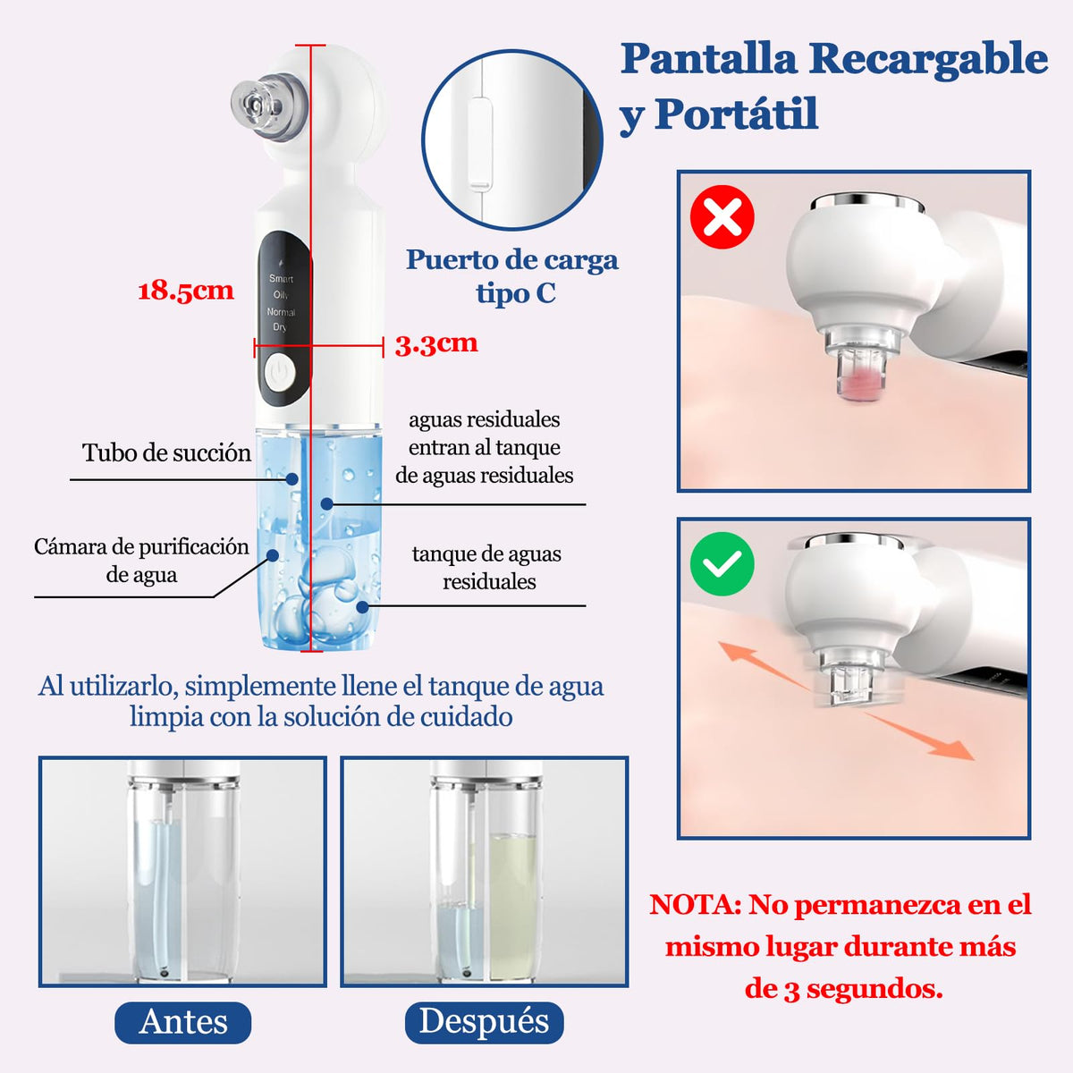 TYDGDJD Succionador de Puntos Negros Electrico, Removedor de Puntos Negros USB Recargable, Pantalla LED, 6 Sondas de Succión y 3 Modos, 4 Pcs Acné Kit, Extractor de Puntos Negros, Removedor de Espinillas