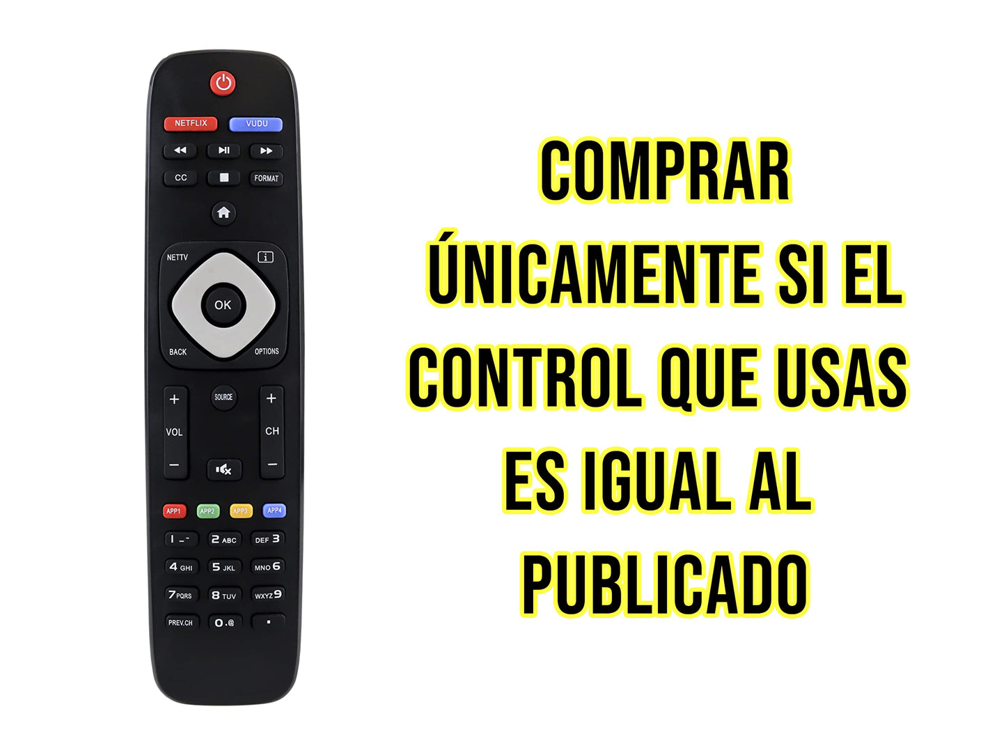 Control Remoto Philips Smart TV URMT39JHG003 39PFL2608/F7 46PFL3908/F7 32PFL4908/F7 46PFL360 Netflix VudU