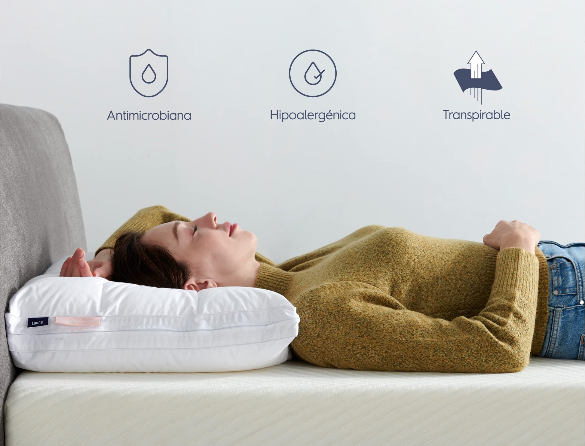 Luuna Almohada Ajustable Down Alternative, Funda 100% algodón, Alto Confort y Relleno Ajustable, Hipoalergénica y antiácaros, Blanco, King Size