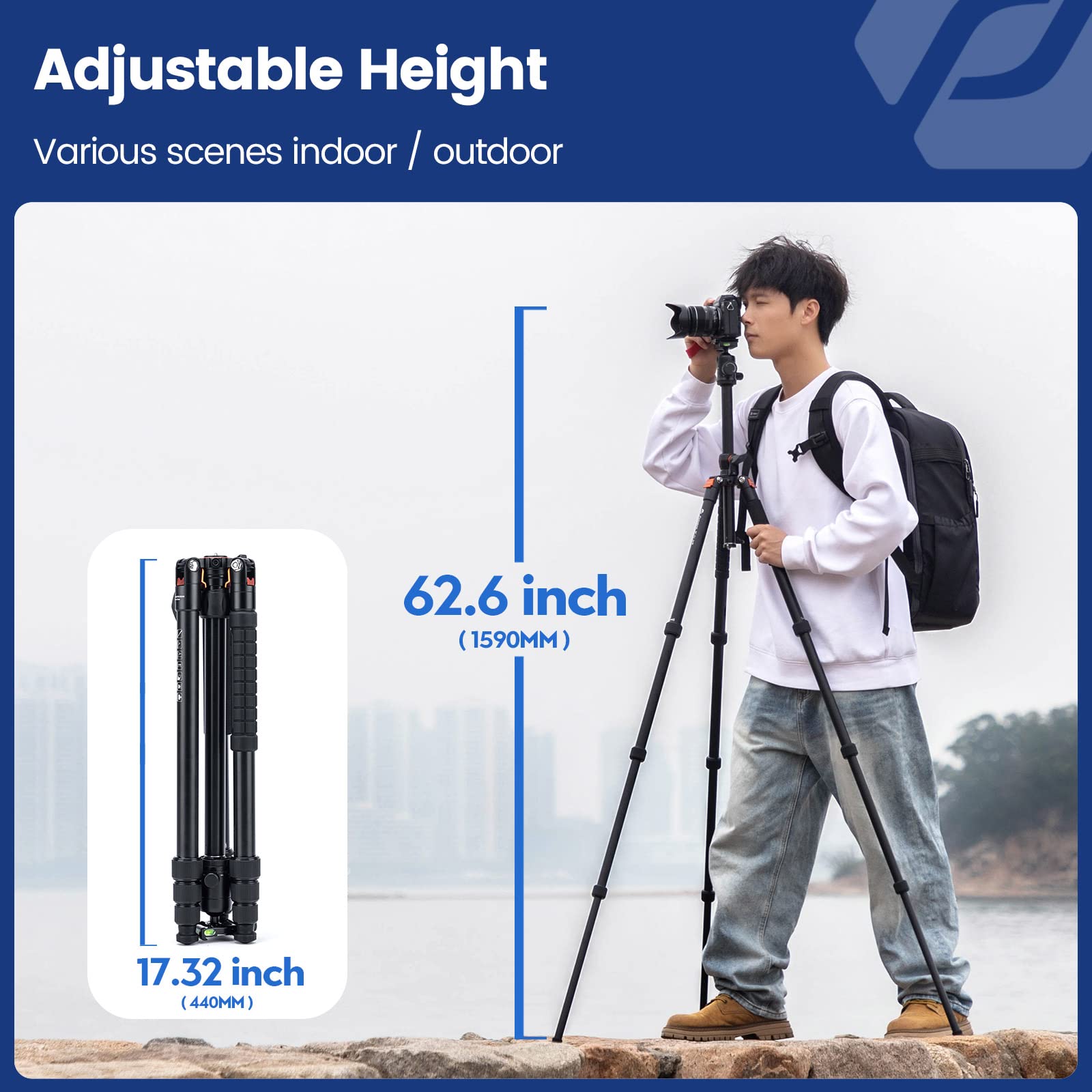 Fotopro 160CM Trípode para cámara Trípodes horizontales de Aluminio Monopie portátil con Cabeza de Bola 16KG Capacidad de Carga Placa de liberación rápida, para Viajes y Trabajo, MAX Carga 15KG