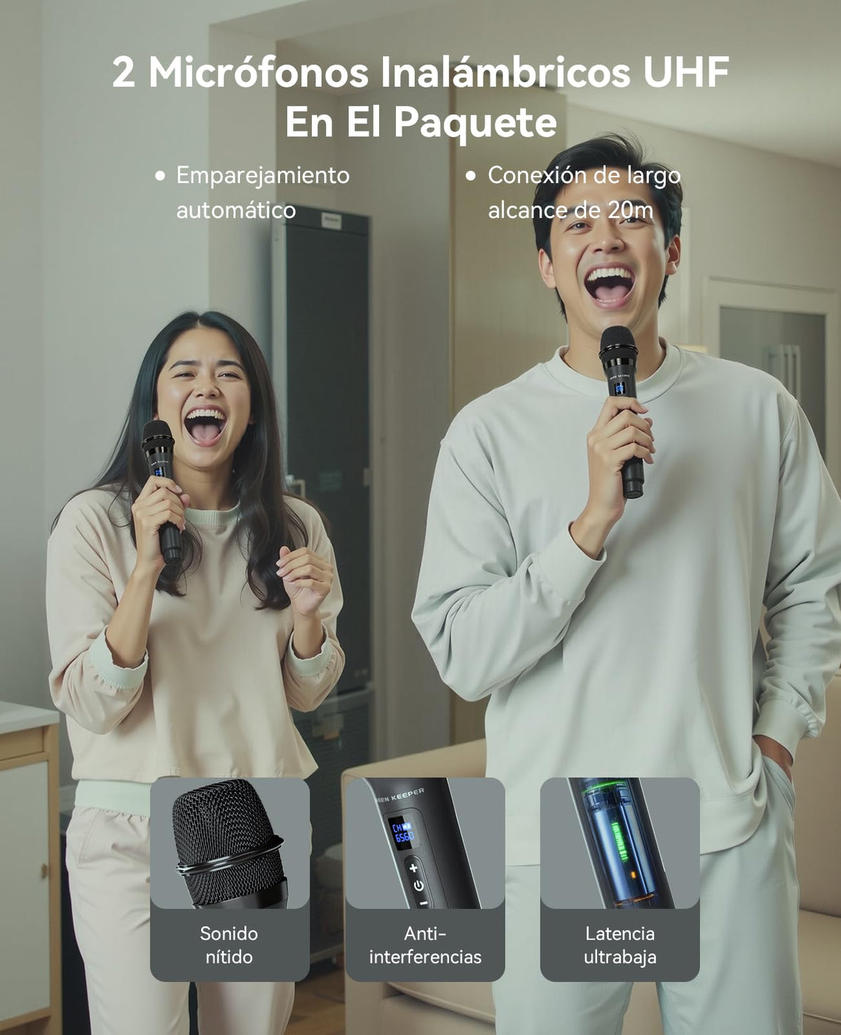 Sistema de Karaoke Profesional GKD60 Negro con 2 Micrófonos Inalámbricos y Altavoz Bluetooth de 500W