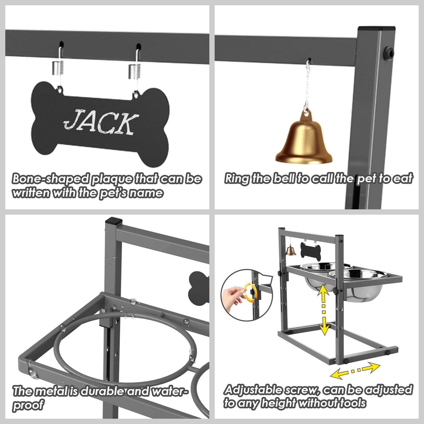 Soporte de Tazón SHAINFUN con Cuencos de Acero Inoxidable 1700 ml y Comedero Ajustable y Elevado para Perros
