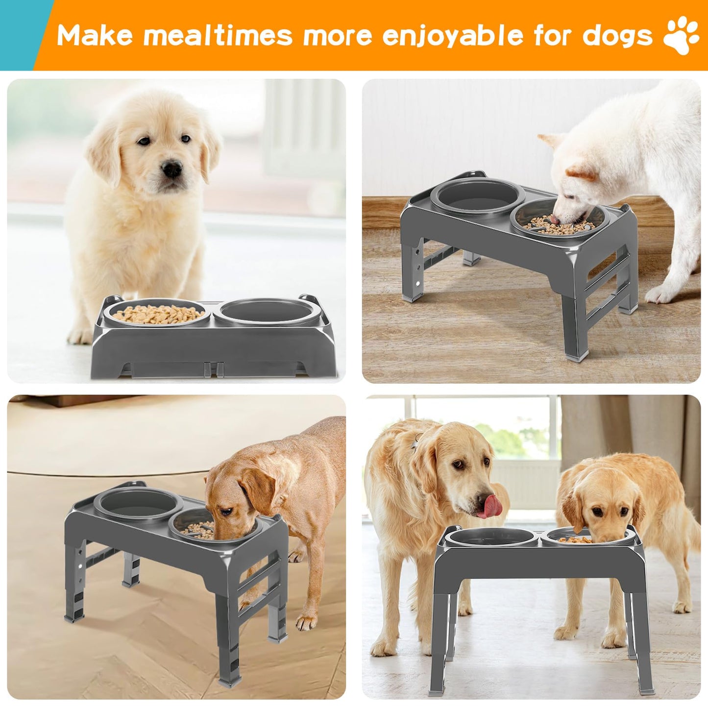 COMESOON Cuencos elevados de alimentación lenta para perros 4 cuencos elevados 2 en 1 de altura ajustable para alimentos y agua comedero antideslizante para perros medianos y grandes se ajusta a 3.7