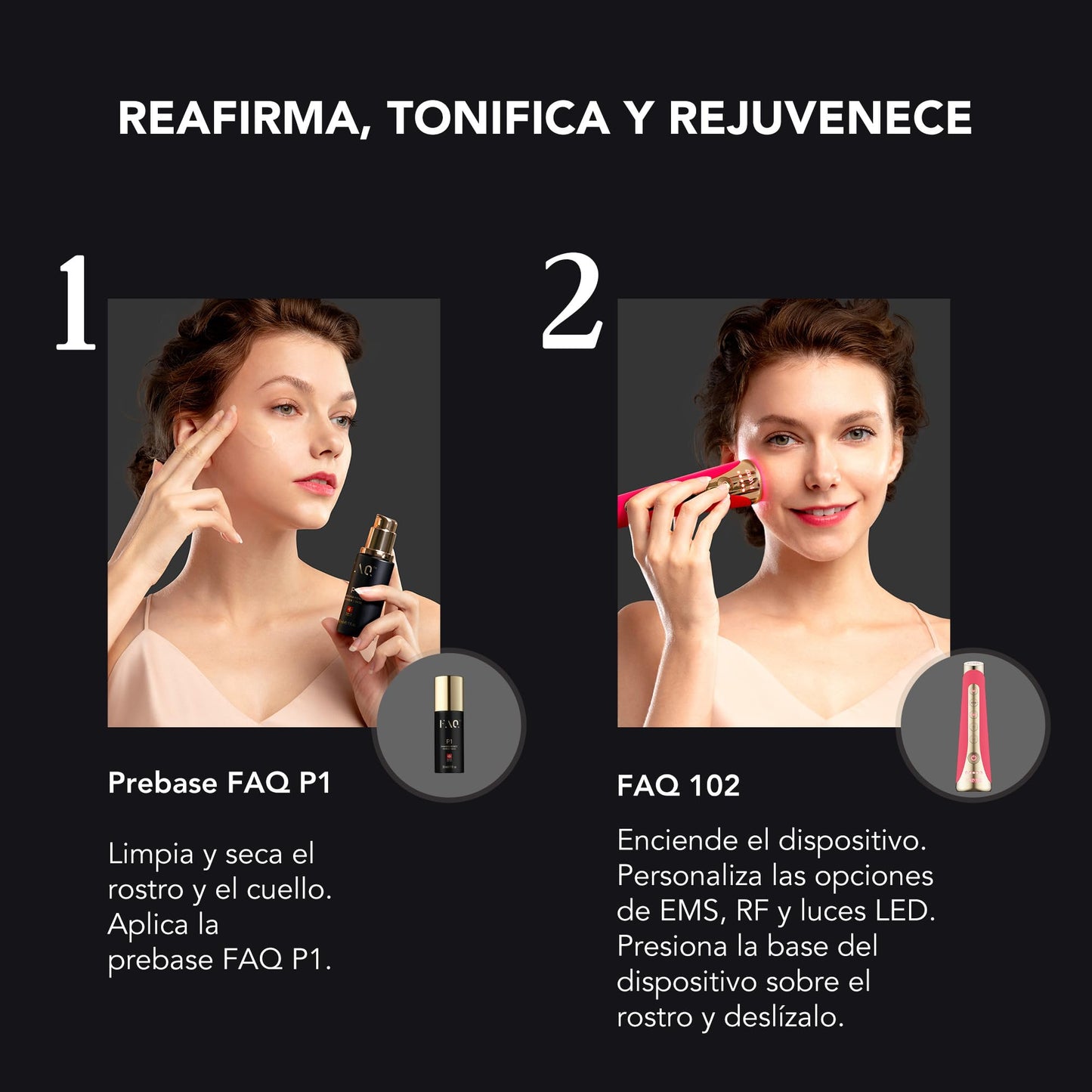 FAQ 102 Set Beauty Answer - Masajeador facial reafirmante con 8 luces LED - Radiofrecuencia facial + P1 Manuka Honey 30 ml - Preparación facial antes del cuidado - Ritual diario de belleza - Pink Ruby