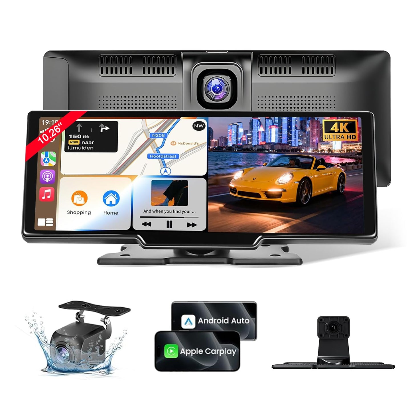 Estéreo para Automóvil de 10.3 '', Incluye Cámara Frontal 4K y Trasera