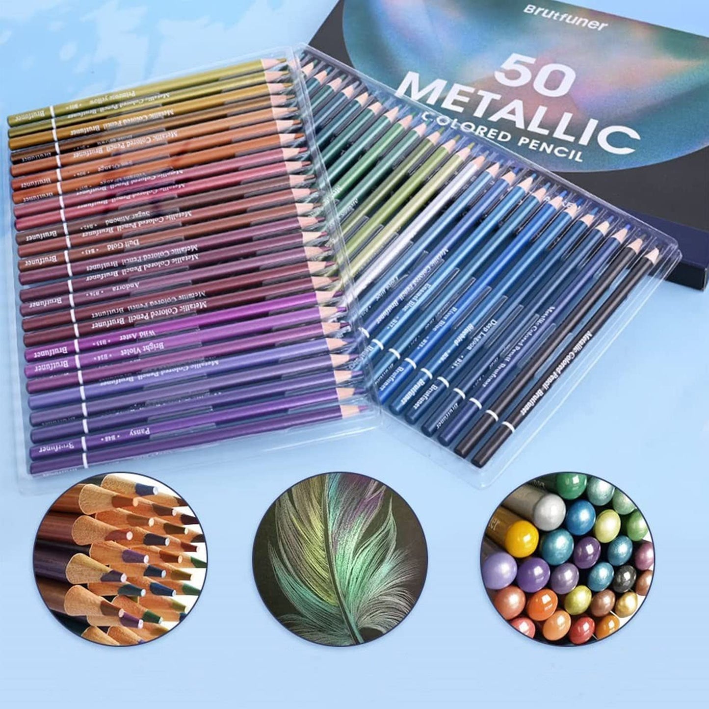 Lapices de Colores Metálico Profesional, 50 Lápices de Colores para Colorear Dibujo Esbozos, Núcleo blando, Numerados, uego de Lápices Para Colorear Para Artistas