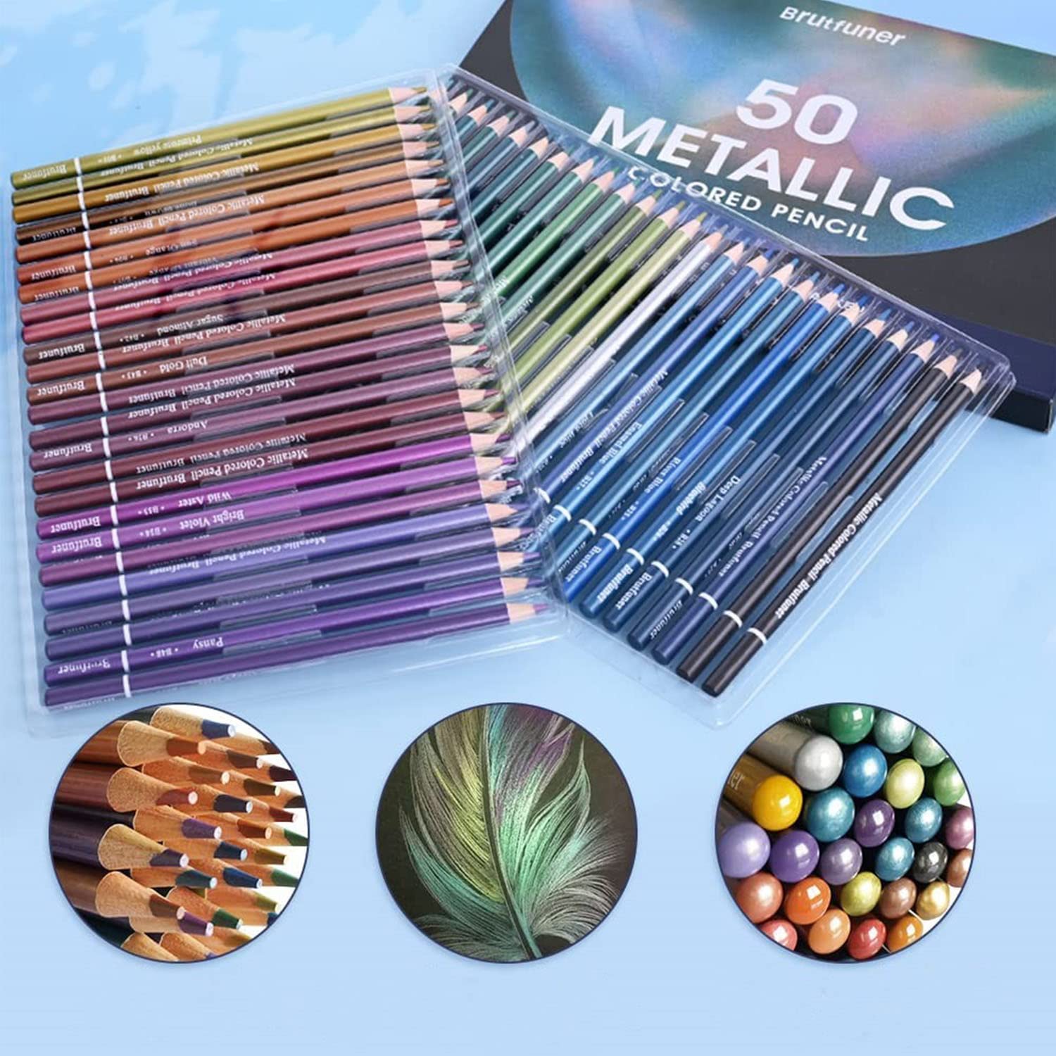 Lapices de Colores Metálico Profesional, 50 Lápices de Colores para Colorear Dibujo Esbozos, Núcleo blando, Numerados, uego de Lápices Para Colorear Para Artistas