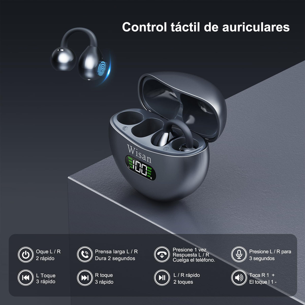 Auriculares Inalámbricos Deportivos WISAN Bluetooth 5.4 Pantalla LED Reducción de Ruido para Correr iPhone y Android