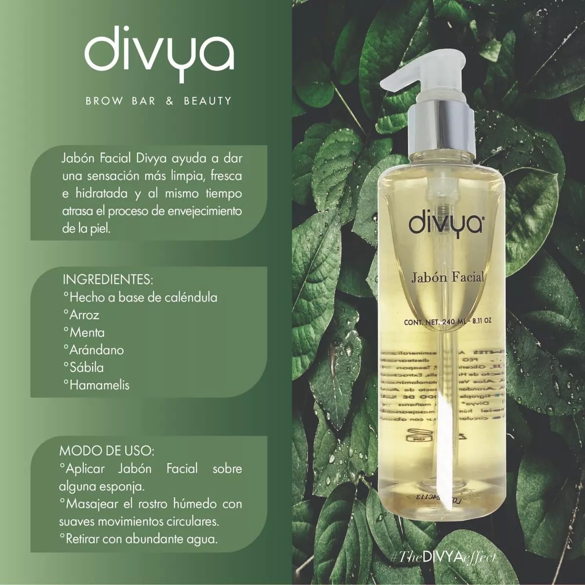 DIVYA | Jabón Limpiador Facial,Limpia, Hidrata y Suaviza,con Aloe Vera, Apto para Todo Tipo de Piel, 240 ml