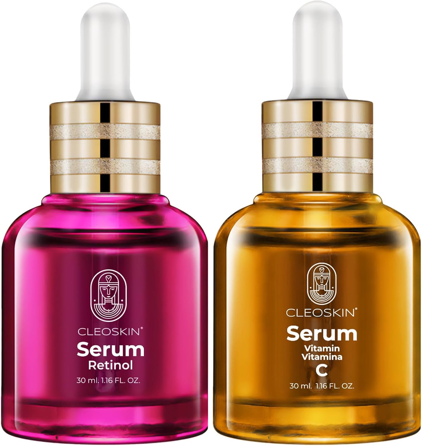 CLEOSKIN Pack 2 Sueros faciales, Serum Vitamina C (Ácido ascórbico) y Serum Retinol (Vitamina A), para el cuidado de la piel, anti manchas, Hidratante Facial, Kit Day & Nigth