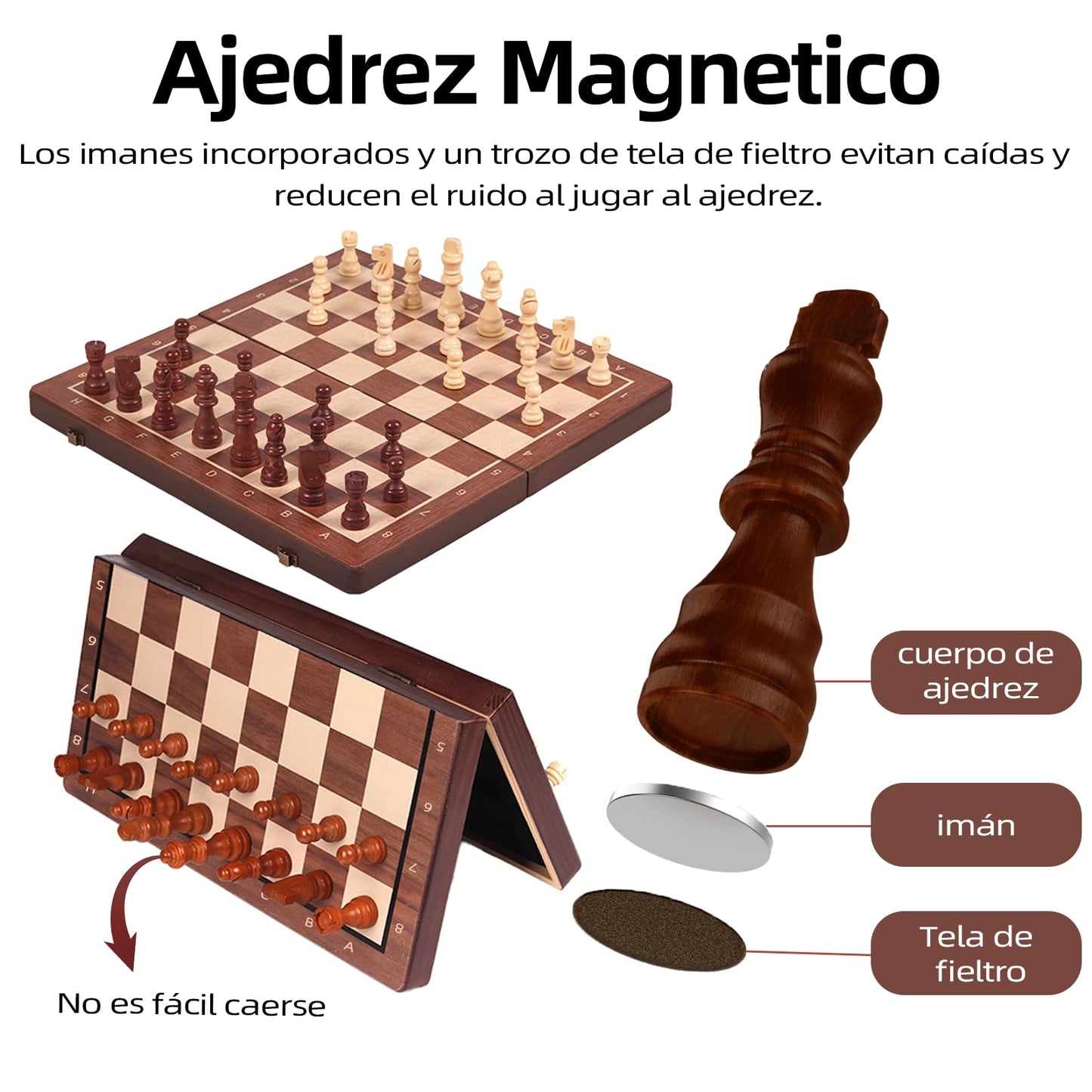 AUERQXZ Ajedrez Magnetico,Tablero de Ajedrez Plegable,Juego Chess internacional 2 en 1 diseño clásico,el juego de Ajedrez profesional profesionales y principiantes,Ajedrez niños y adultos (39 x 39 cm)