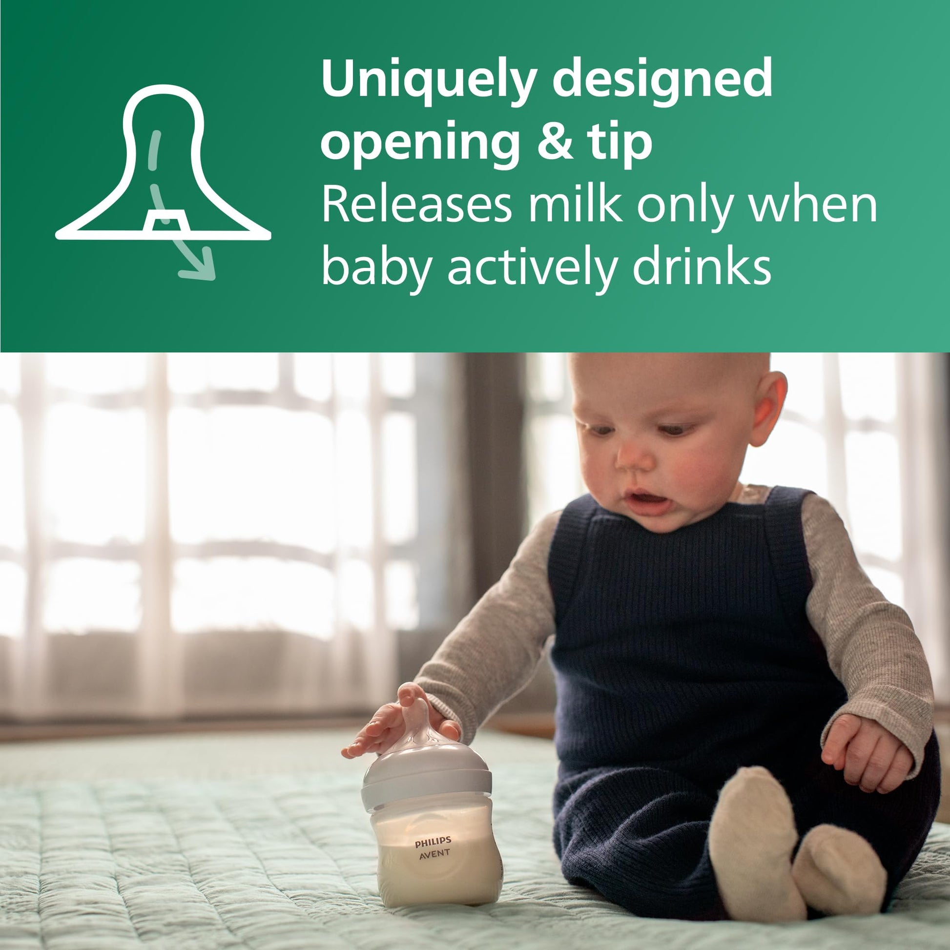 Botella de Cristal Natural Philips AVENT con Pezón de Respuesta Natural para Bebé