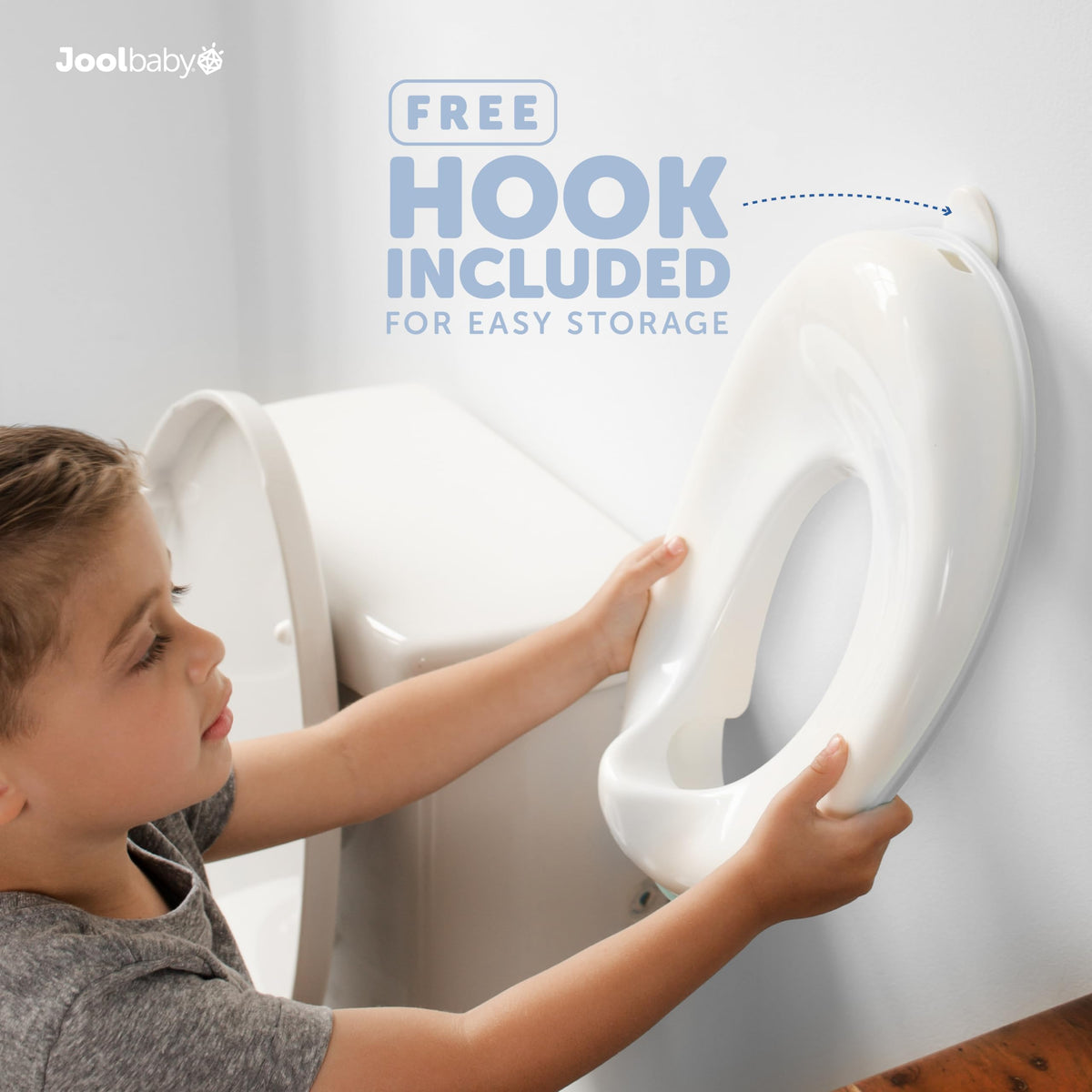 Jool - Asiento de entrenamiento para bebé para niños y niñas, se adapta a inodoros redondos y ovalados, antideslizante con protector contra salpicaduras, incluye gancho de almacenamiento gratuito
