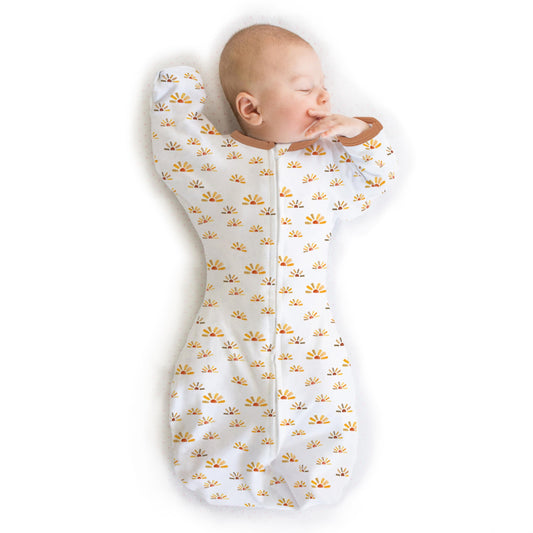 SwaddleDesigns - Saco de Envolver de transición con Brazos hasta Mangas de Media Longitud y puños de manopla, pequeño, 0-3 Meses, 6-14 Libras, días soleados de Acuarela (Manta de Brazos Arriba, Saco