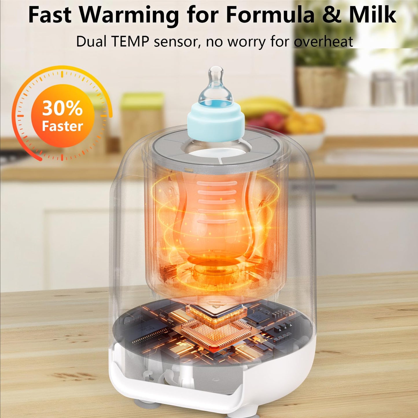 DORFLY Calientabiberones Dorfly giratorio, calentamiento rápido en 3 minutos, 9 en 1 para leche materna y fórmula, control preciso de temperatura.
