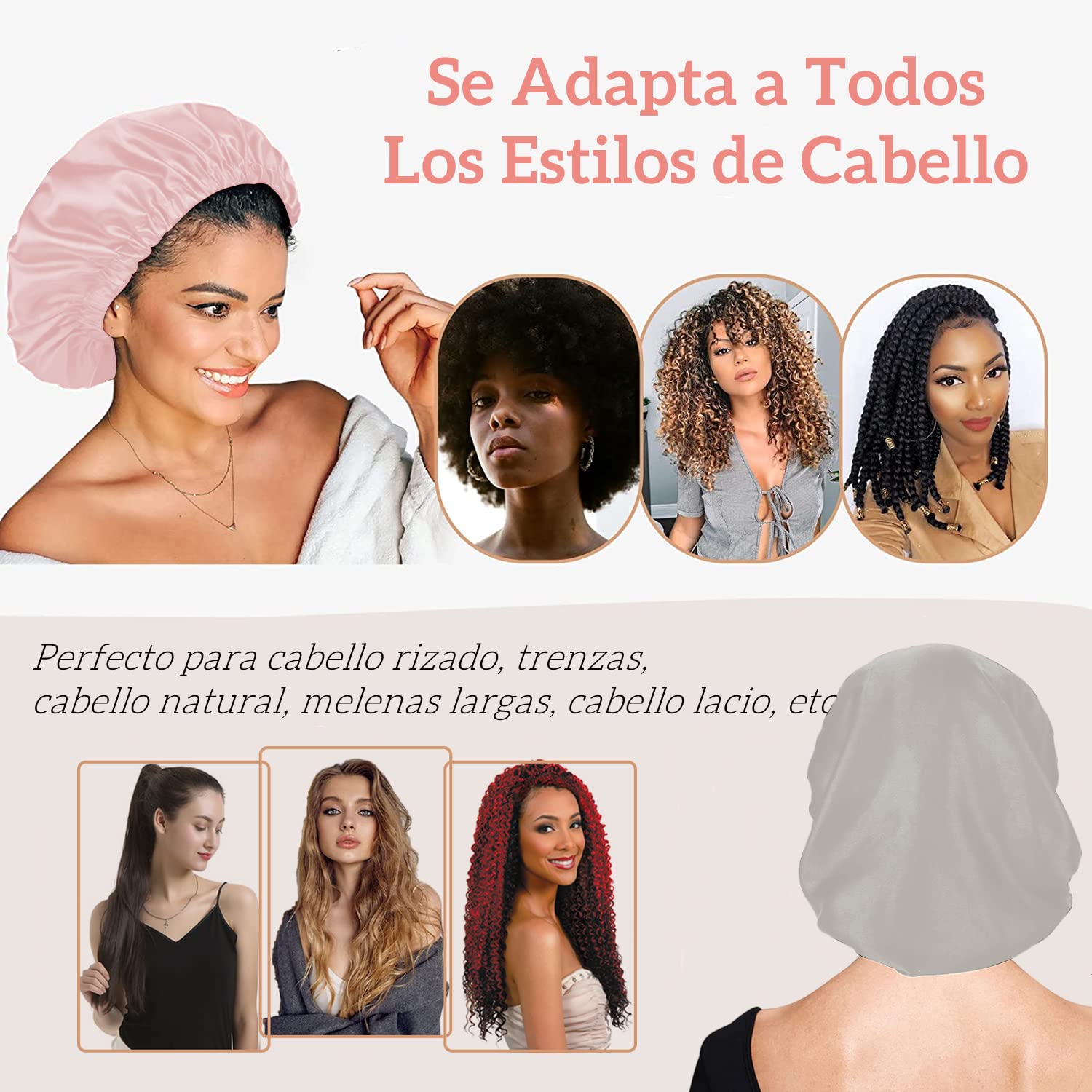 Gorro de Seda para Dormir Ajustable 3 Piezas, Gorro para Dormir Cabello Rizado Reutilizable y Cómodo, Gorro de Satin para Cabello Rizado para Dormir, Bañarse & Cocinando