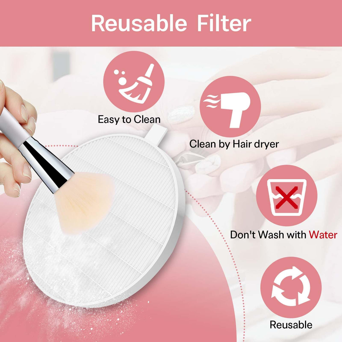 Filtros de Repuesto HPro Blanco para Colector de Polvo de Uñas para Mujer