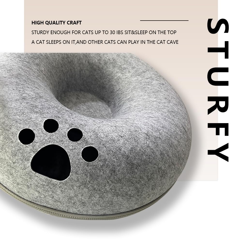 liefoytimn - Cama túnel para gatos, cama para gatos de dona, mirilla de ventilación divertida, cama desmontable con cierre para gatos, fieltro lavable, cama universal para todas las estaciones,
