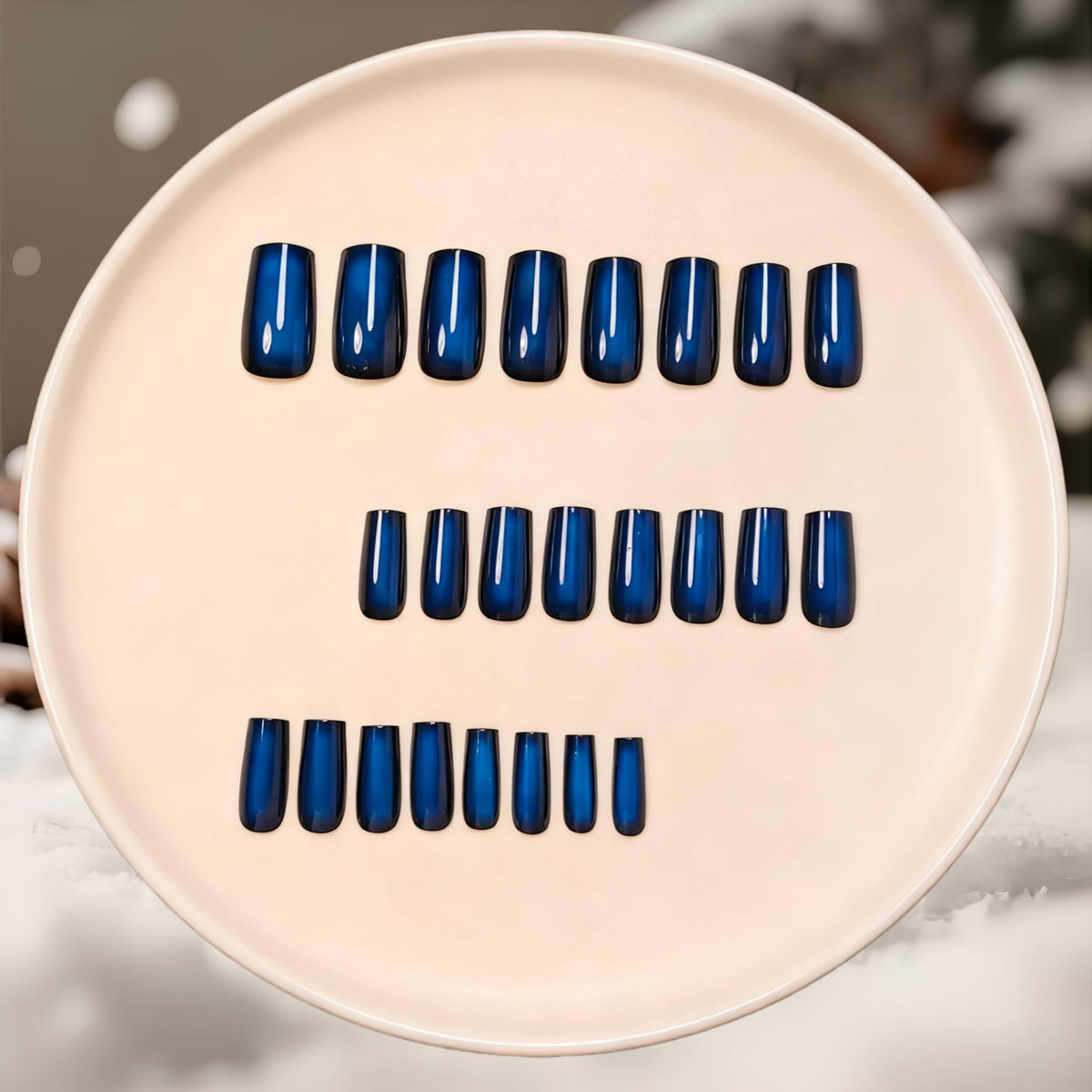 SXVME Uñas postizas largas cuadradas con degradado en azul rubor y negro, uñas postizas francesas oscuras, uñas postizas de gel suave reutilizables de calidad profesional para mujeres (24 unidades)