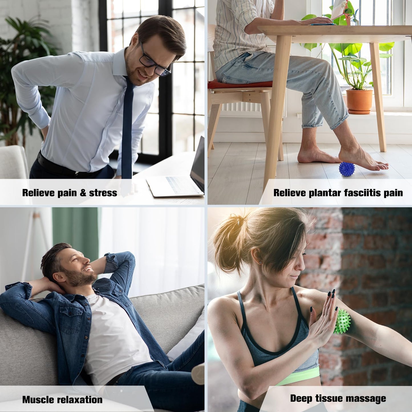 Juego de bolas masajeadoras para fascitis plantar, rodillo de 1 pie y 2 bolas de masaje con pinchos, tejido profundo, para alivio de la fascitis plantar, terapia de punto de activación, alivio del estrés