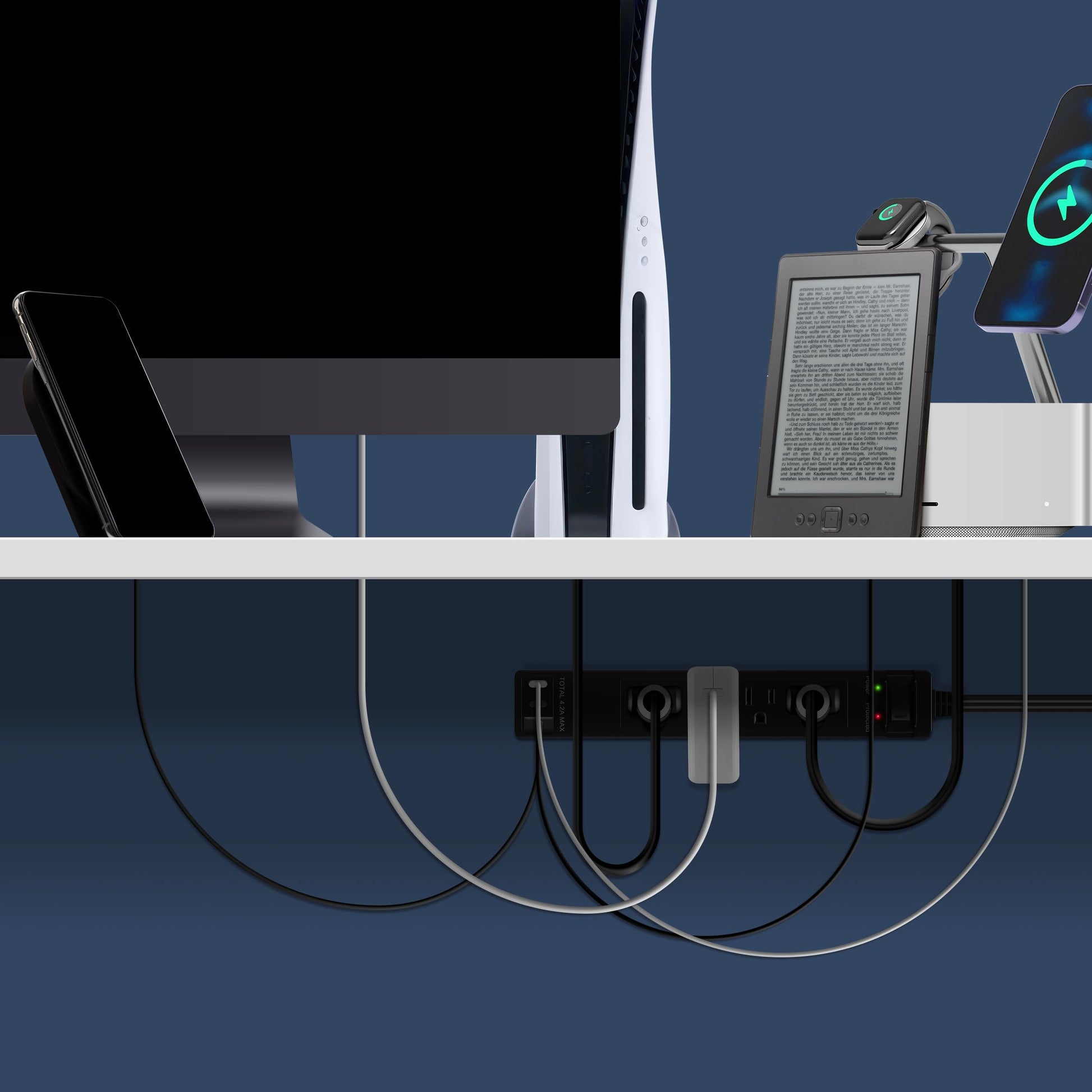LIDER Extensor de toma protegido contra sobretensiones, tira de alimentación de 4 tomas, USB tipo A de 21 W y 2 puertos USB tipo C, enchufe de placa de pared ultrafino con extensor de cable, cara