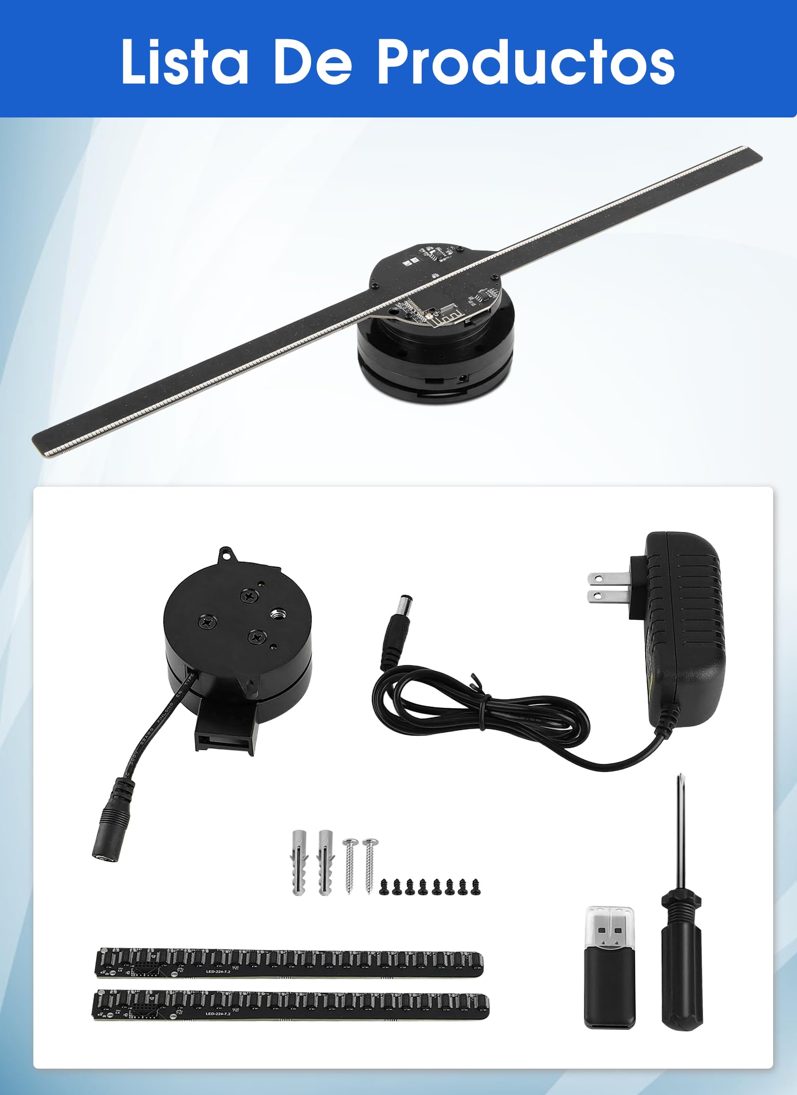 Ventilador de Holograma 3D ASHATA WiFi con Cuentas de Luz LED, Proyector de Publicidad de 42 Cm