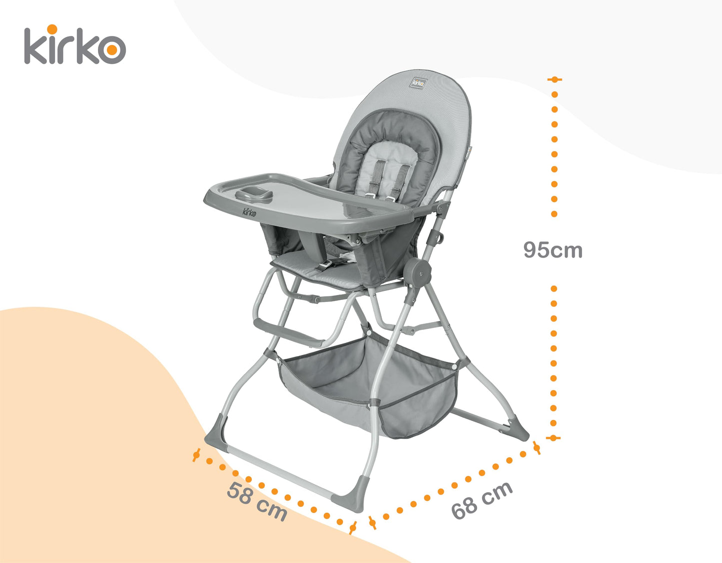 Kirko Silla Alta Bebé EasyGo High Chair, Ligera Y Compacta (Gris)