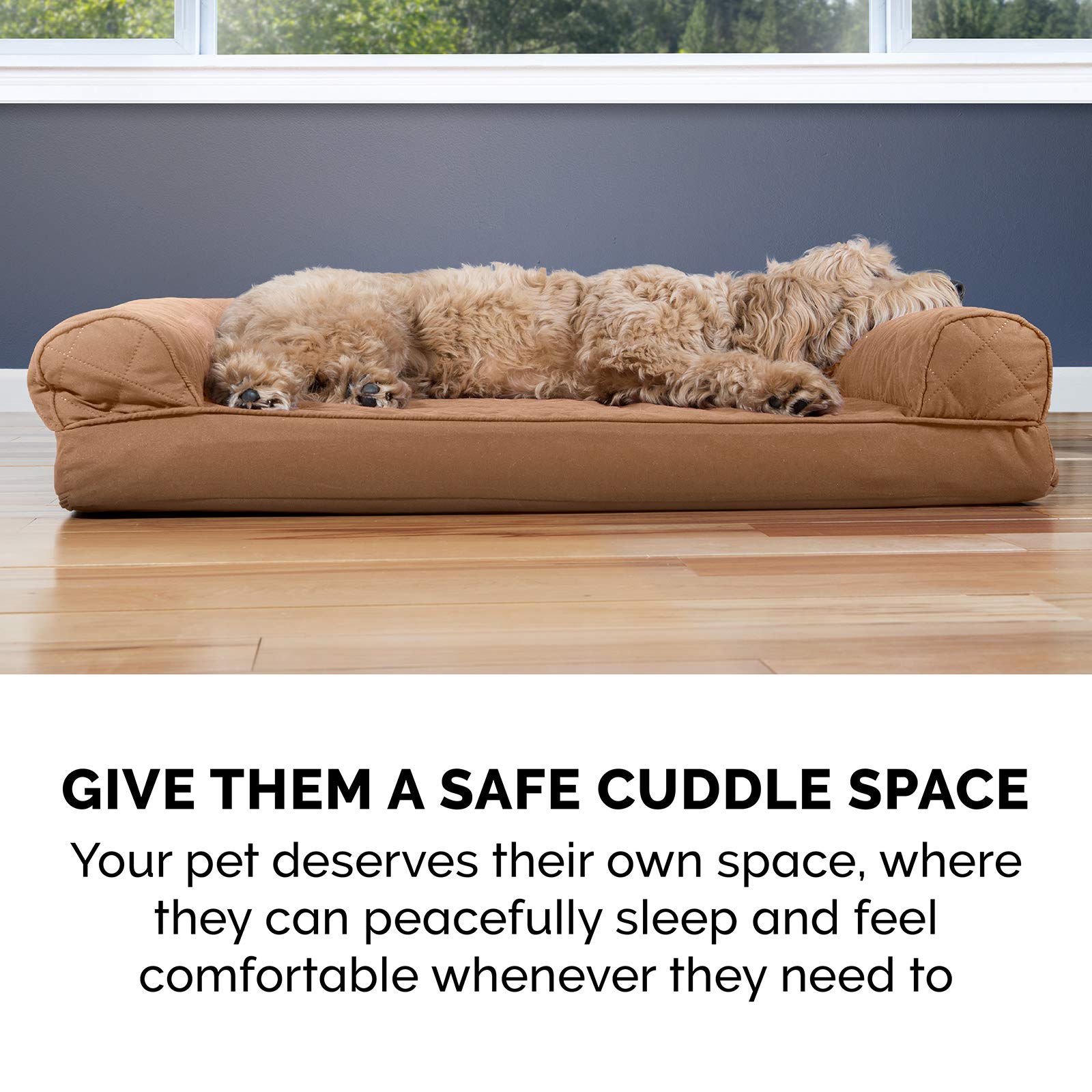 Furhaven Pet - Cama para perros | Gel refrescante, espuma viscoelástica, acolchada, tipo sofá, cama para perros y gatos, marrón tostado, mediana
