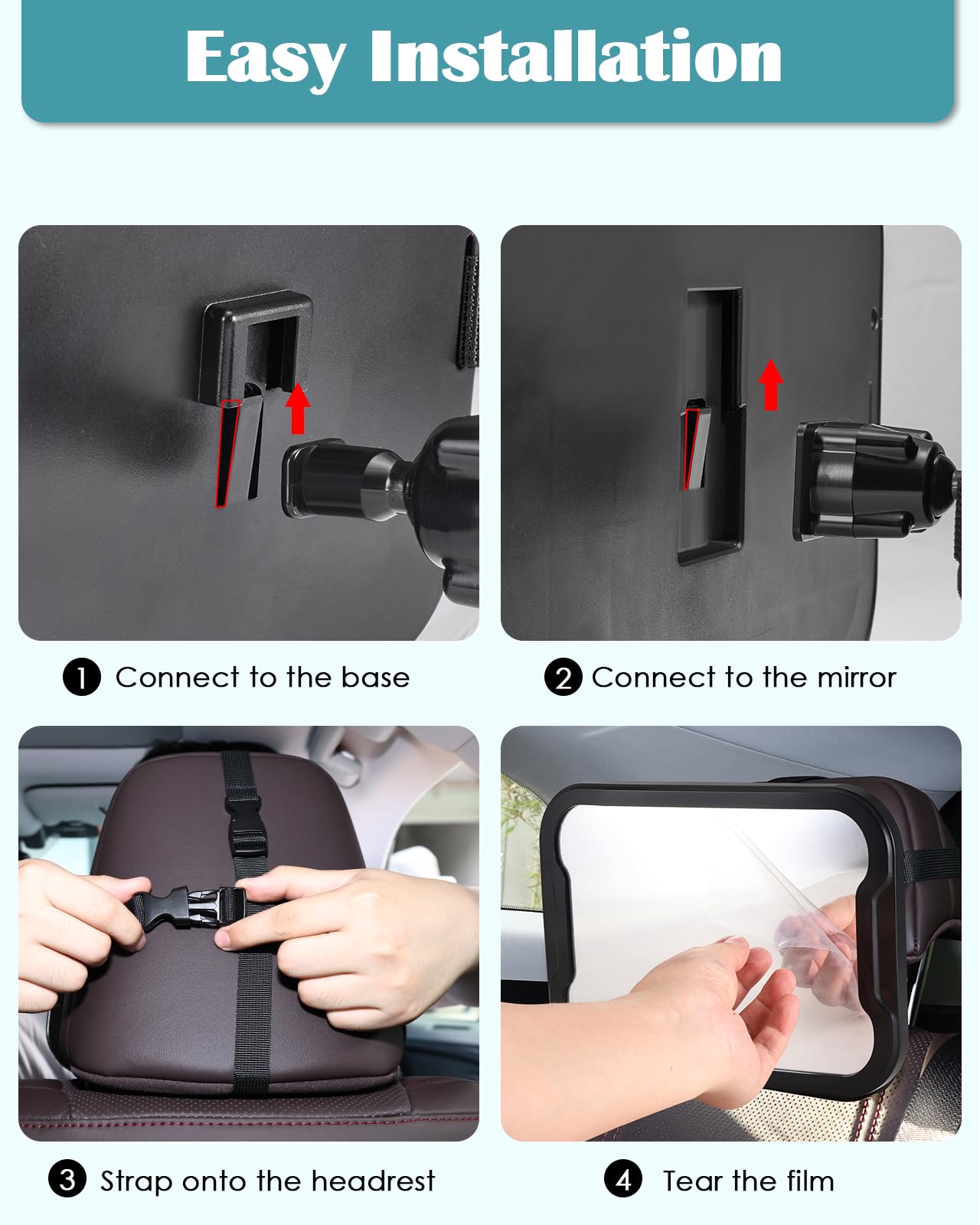 Zacro Espejo Retrovisor de Bebé Auto - Espejo Asiento Coche Bebe 360° Giratorio, 100% Inastillable, Correas Elásticas Ajustables para Silla Trasera de Bebé/Asientos de Niños