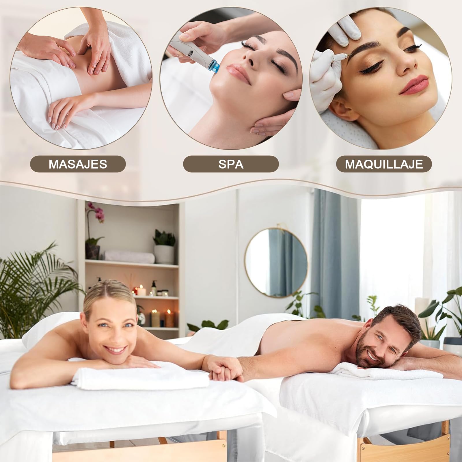 Juego de Sábanas de Masaje de Microfibra Antiarrugas para Salón Spa Blanca