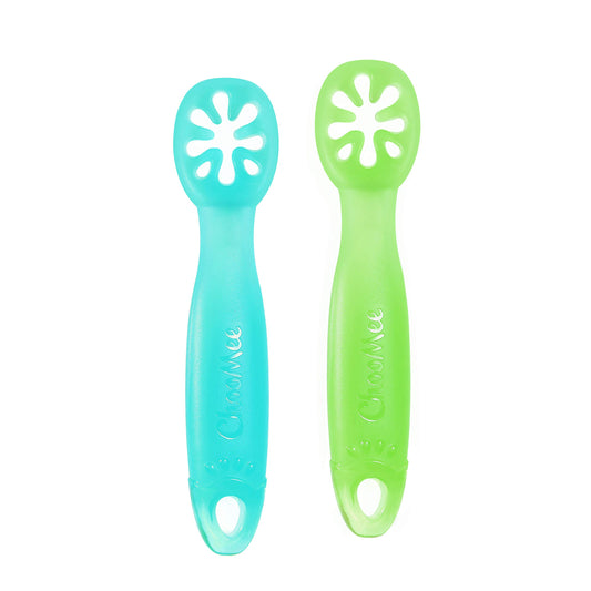 ChooMee ? Cuchara de iniciación de silicona 100% nueva. Agarre firme y flexible. Se dobla con cada tazón, Verde Aqua