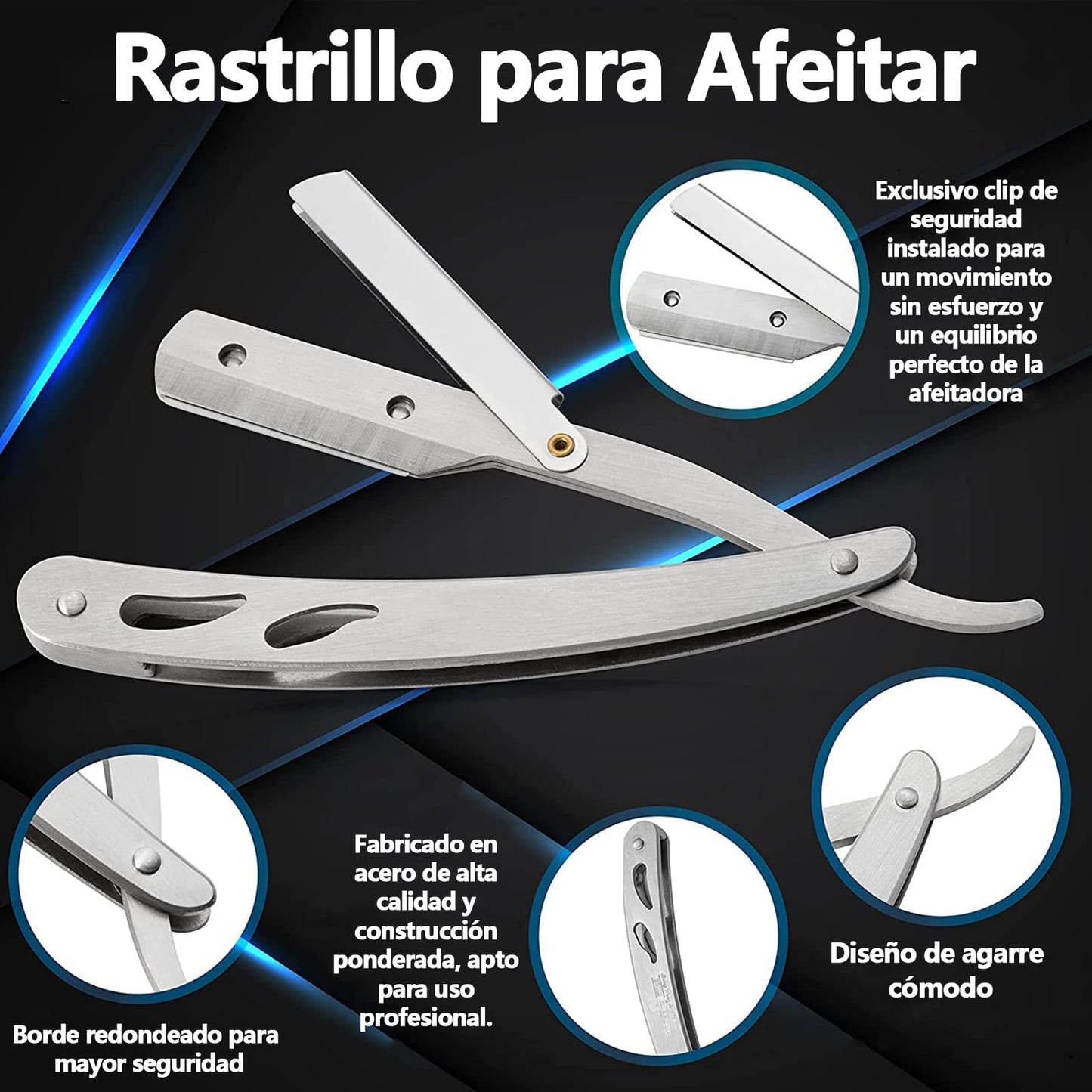 KIWOP Navajas para Afeitar de Barbero con 60 Cuchillas, Portanavajas