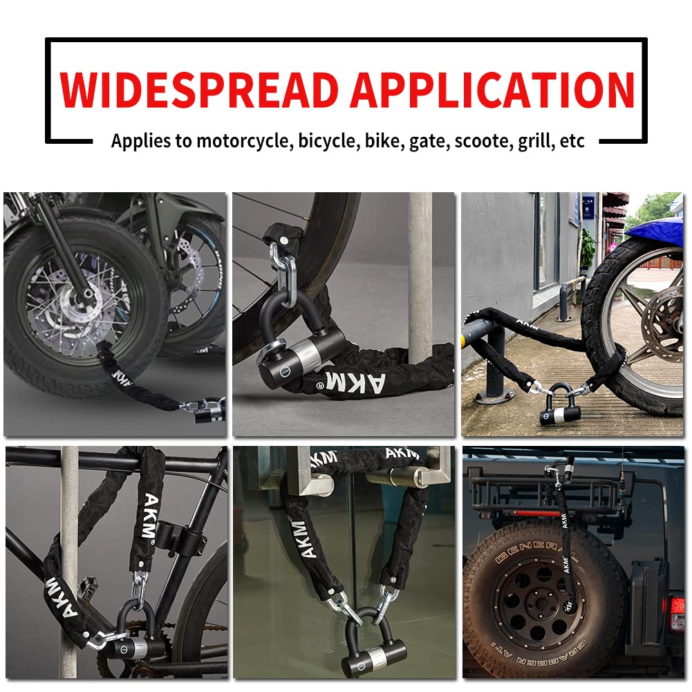 AKM - Candado para motocicleta de 6.5 pies/200 x 10 mm de grosor, antirrobo, resistente con 4 llaves de seguridad, bloqueo de disco en U, bloqueo de cadena de bicicleta de 16 mm, muy largo y duradero para motocicletas, contenedores, remolques