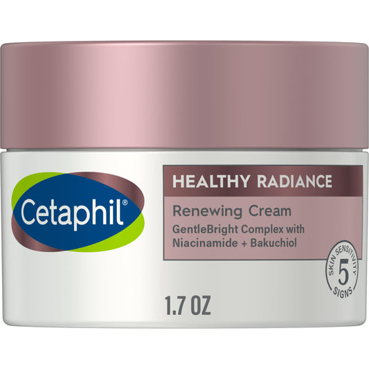Crema facial de Cetaphil, crema renovadora de brillo saludable, reduce el aspecto de los puntos oscuros, loción iluminadora, diseñada para pieles sensibles, hipoalergénica, sin fragancia, 1.7 onzas