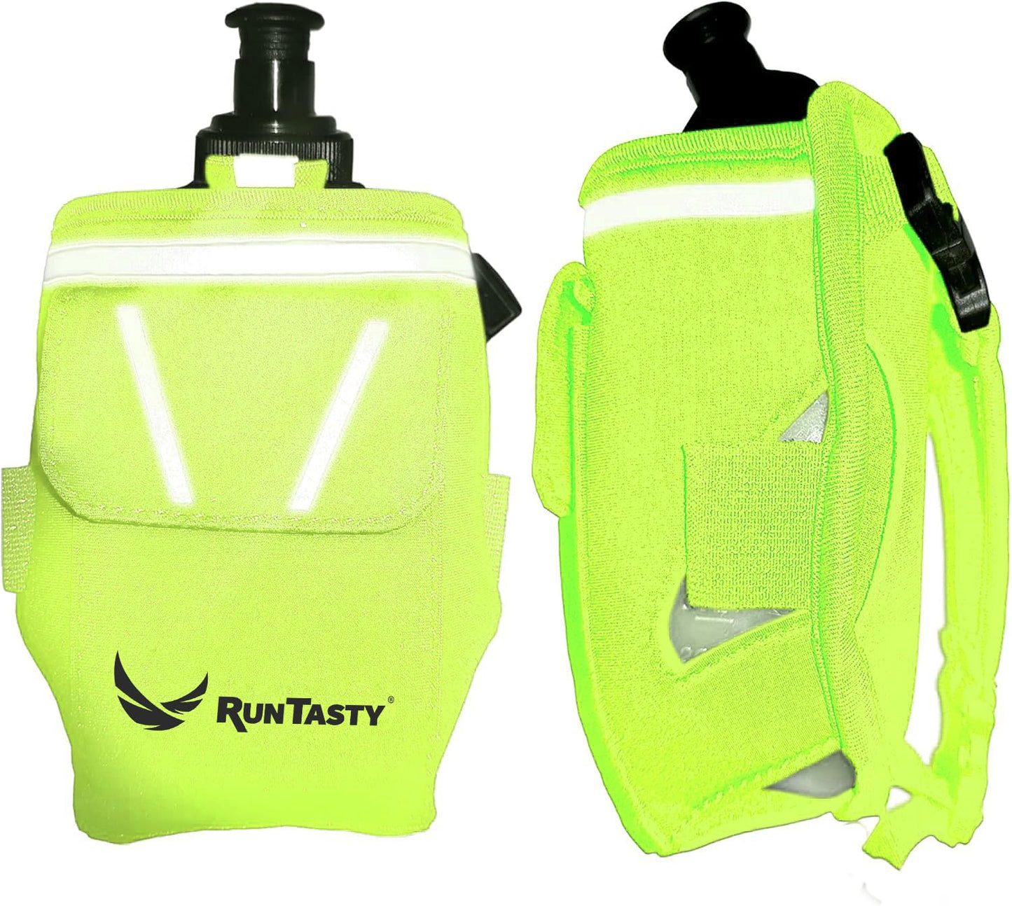 Botella de agua y cinturón 2 en 1 Running Fun Green de mano de 12 onzas, correa a mano o deslizarse en el cinturón, bolsillo impermeable para dinero, llave, identificación, maximiza tu tiempo,