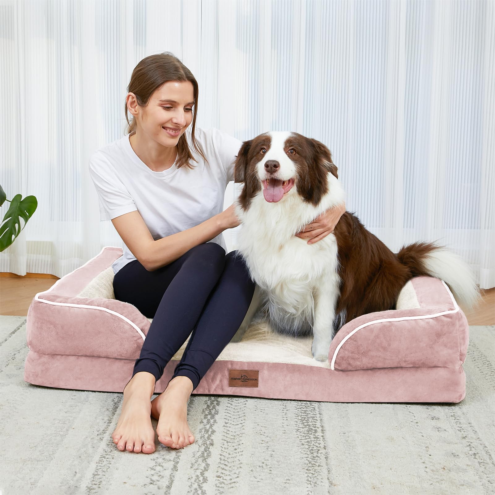 Comfort Expression - Camas de perro medianas, impermeables, de espuma ortopédica para perros medianos y grandes, cómoda cama para mascotas con funda extraíble lavable y parte inferior antideslizante