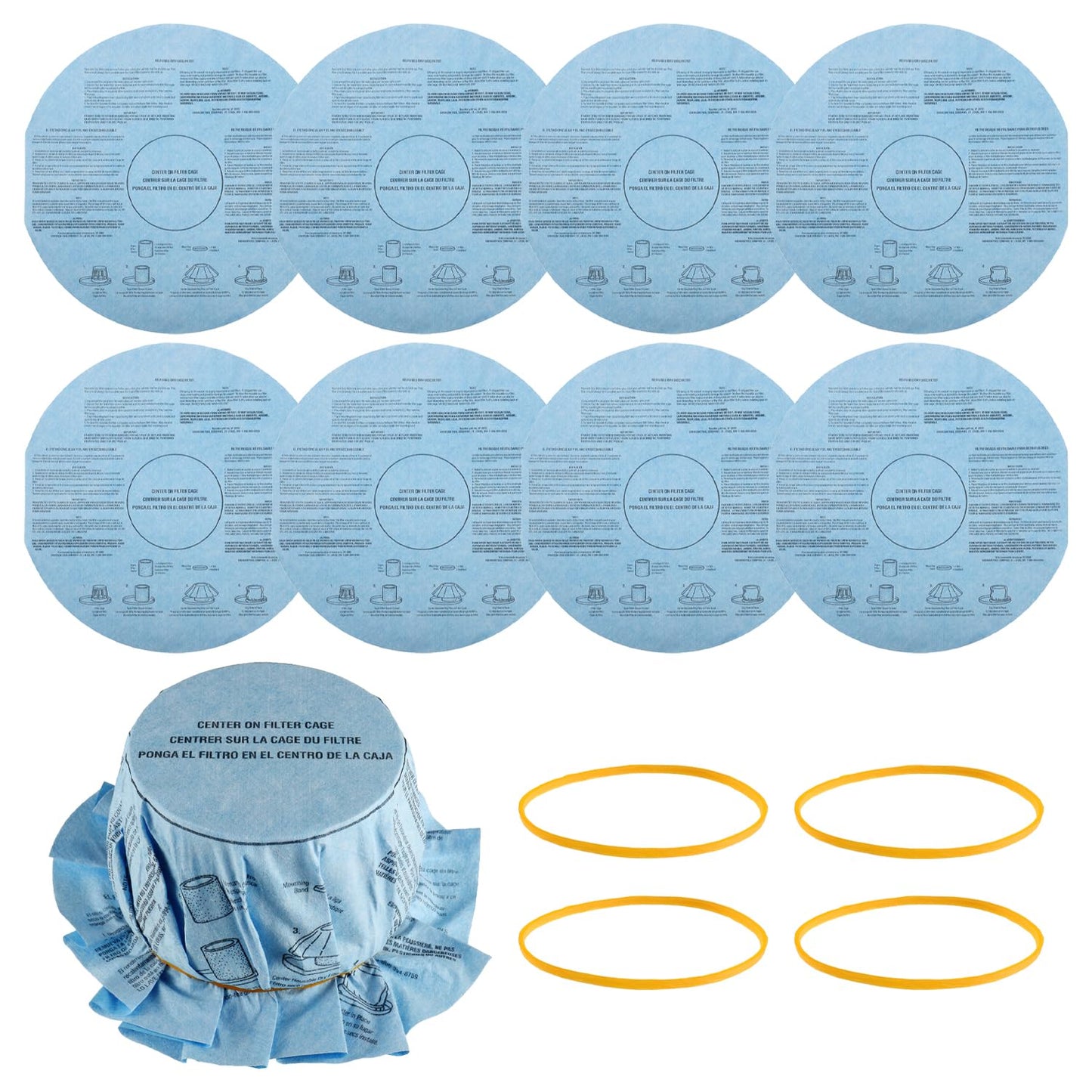 Filtro de Aspiradora EPLZON VF2002 Disco Seco Reutilizable para Aspiradoras Húmedas y Secas de 5 Galones y Más Grandes Paquete de 8 Filtros y 4 Bandas de Retención