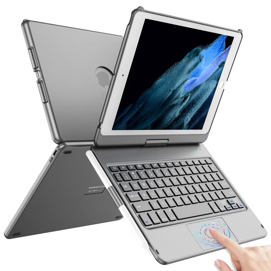 Funda para iPad TQQ Gris Giratoria 360° con Teclado y Panel Táctil Multi-Touch