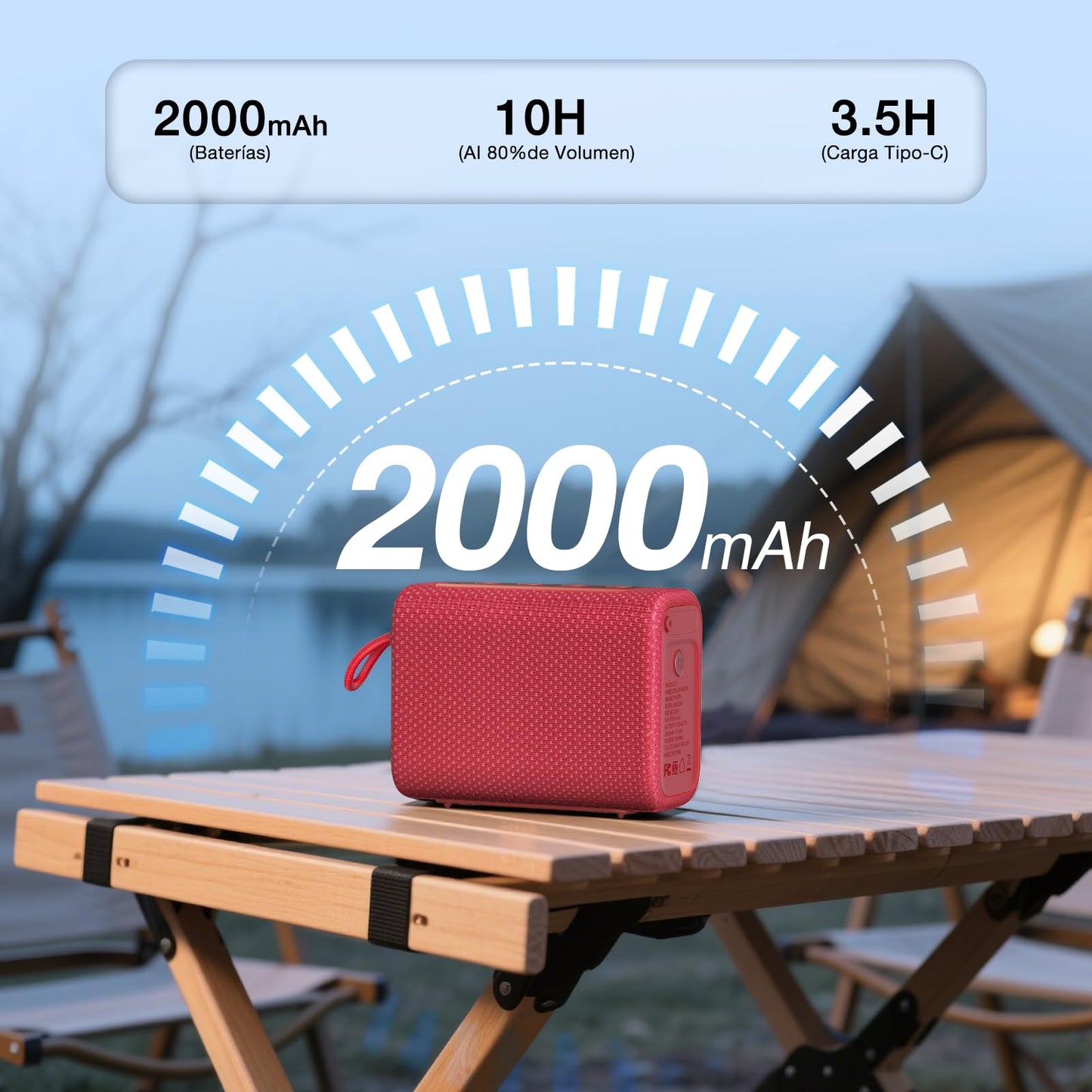 Bocina Bluetooth 7W Rojo con Sonido Estéreo TWS y USB C para Exteriores y Viajes